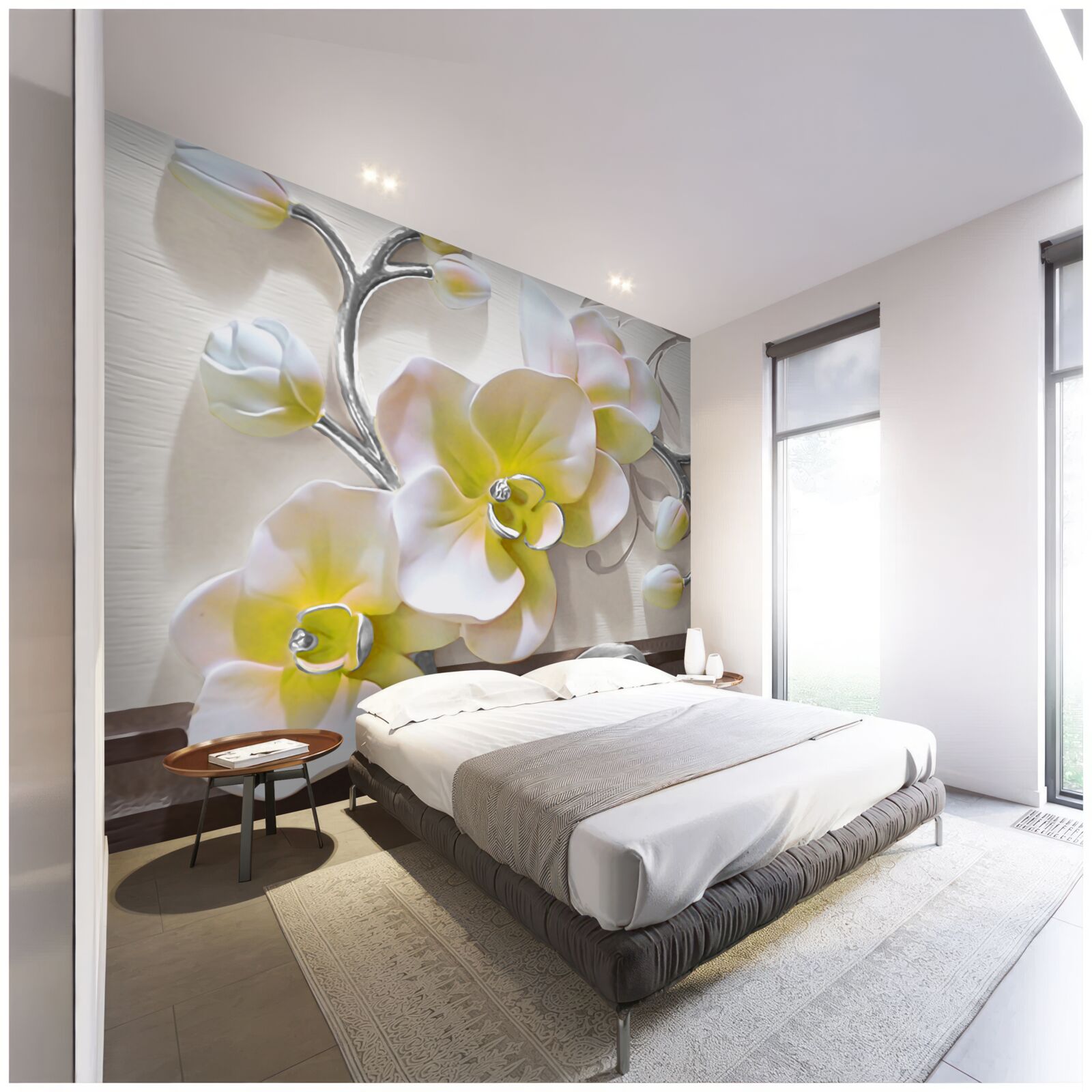 Fotobehang orchidee met een unieke witte en gele kleur