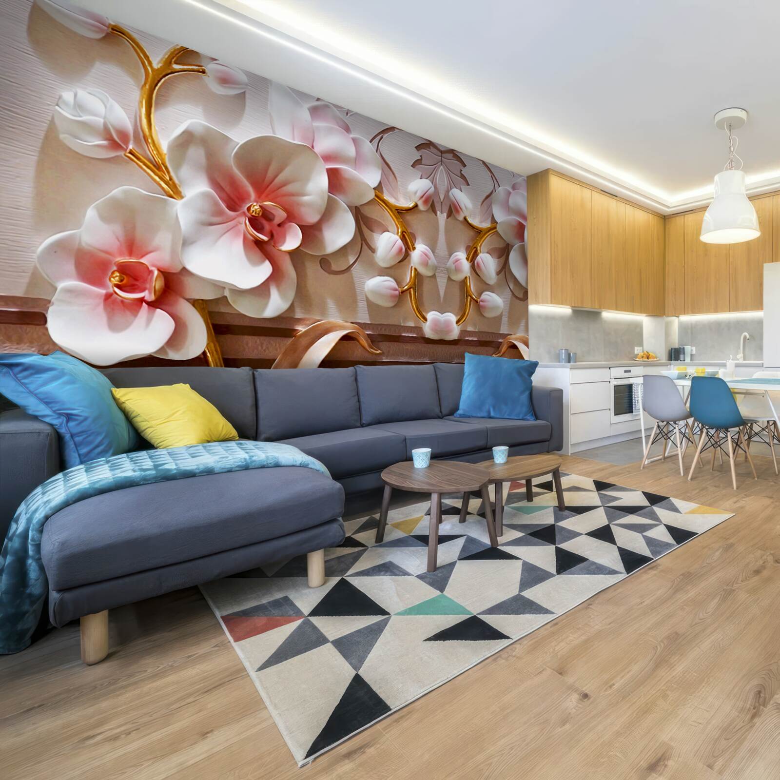 Fotobehang orchideeën met een rode kern op een witte achtergrond van bloemen