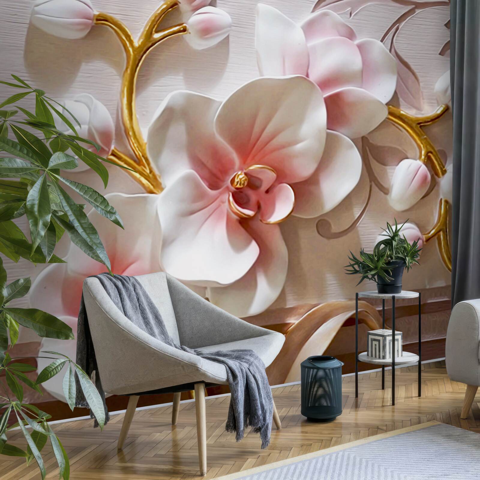 Fotobehang grote knoppen van rode en witte orchidee