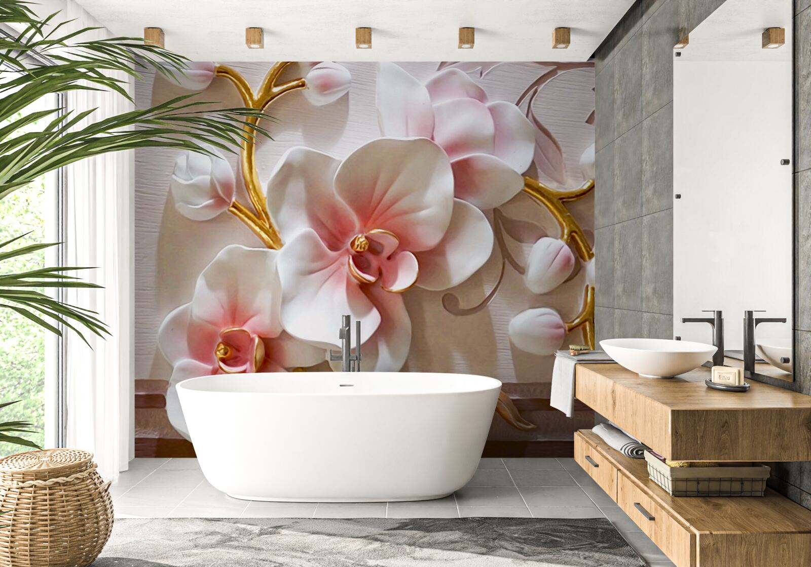 Fotobehang grote knoppen van rode en witte orchidee