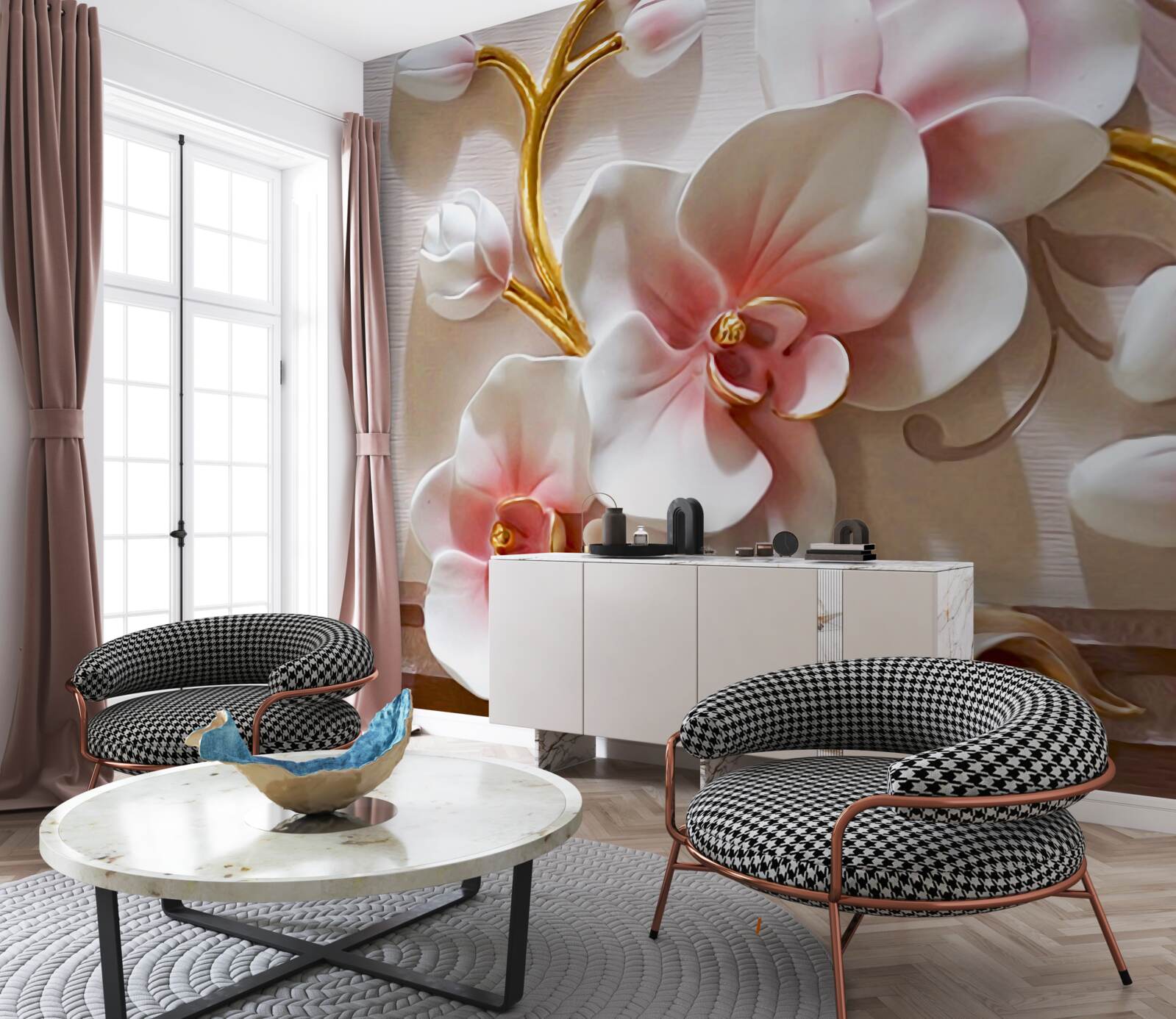 Fotobehang grote knoppen van rode en witte orchidee