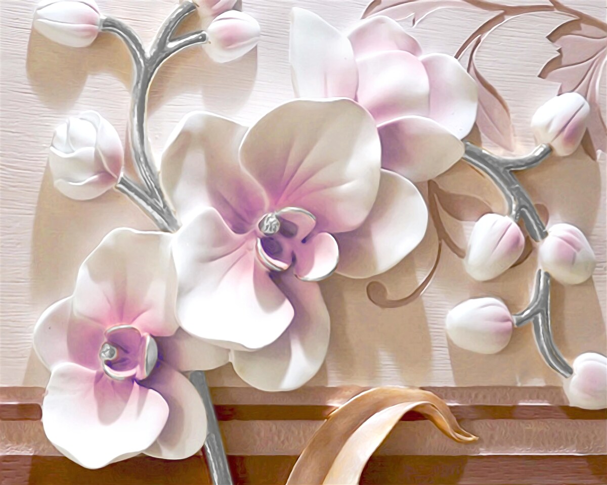 Fotobehang orchidee in witte weelderige knoppen