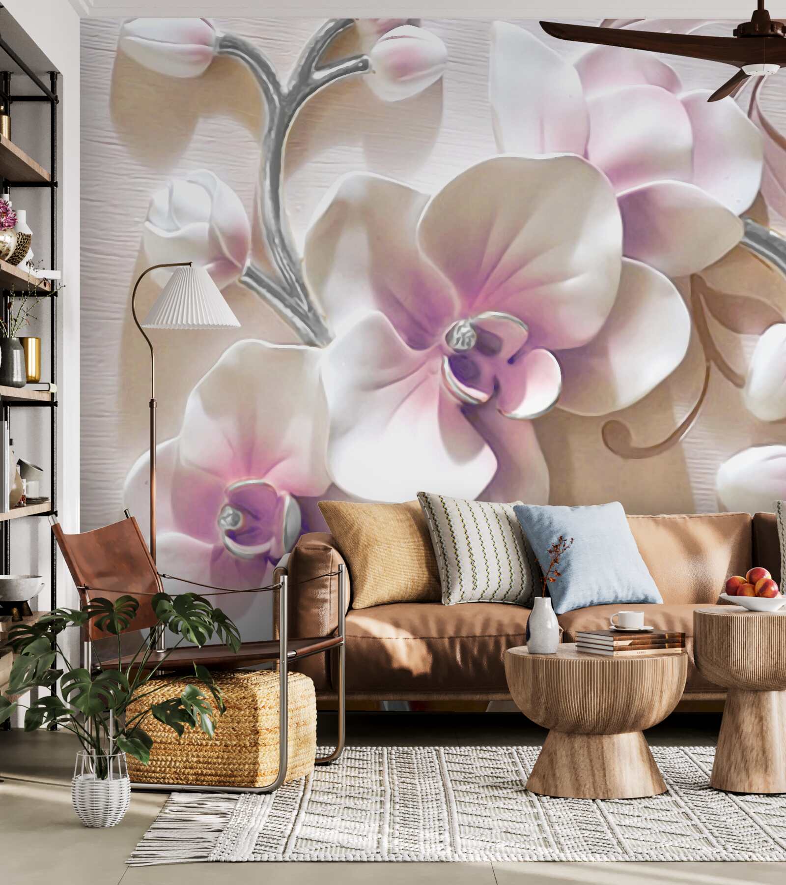 Fotobehang orchidee in witte weelderige knoppen