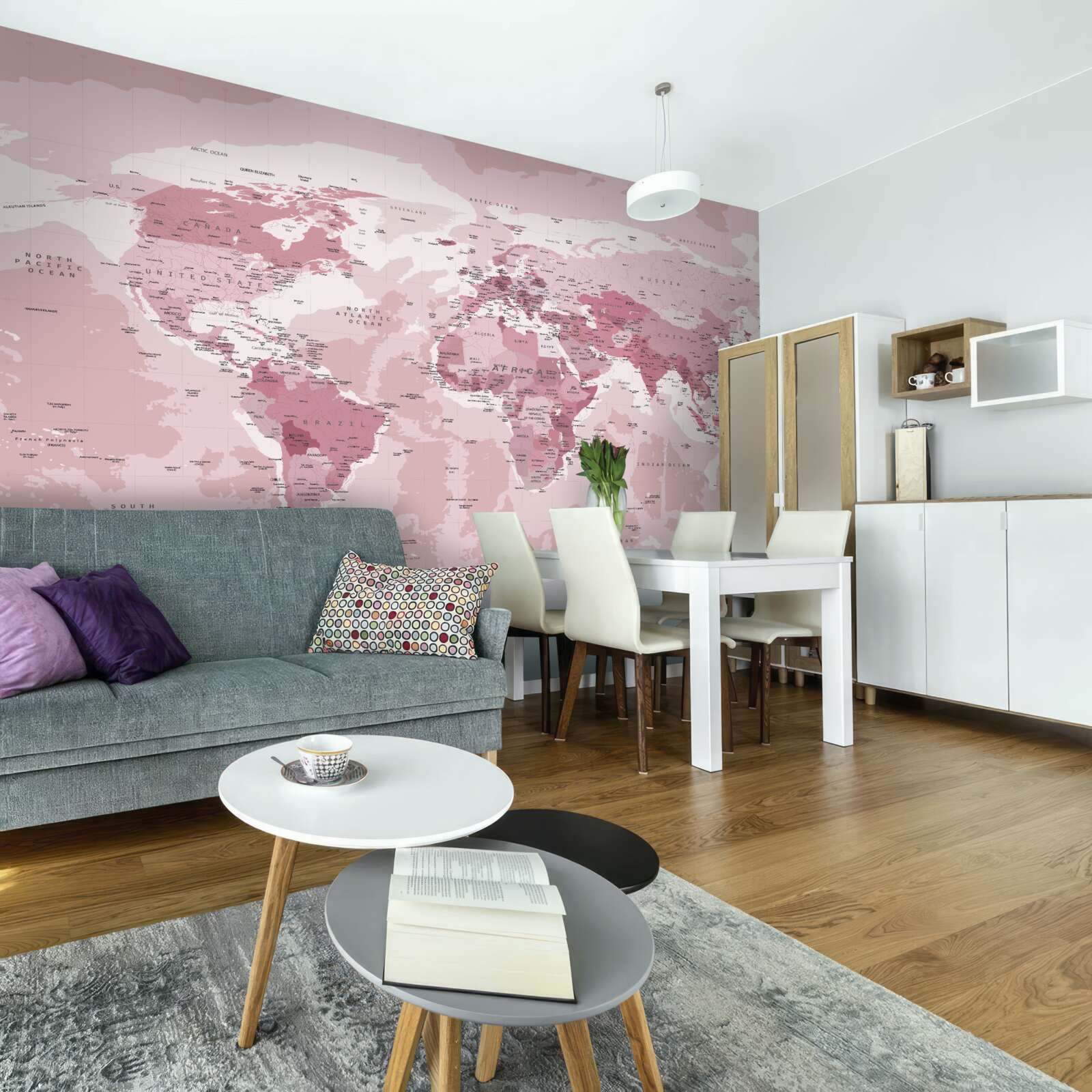Fotobehang standaard geografische kaart in roze