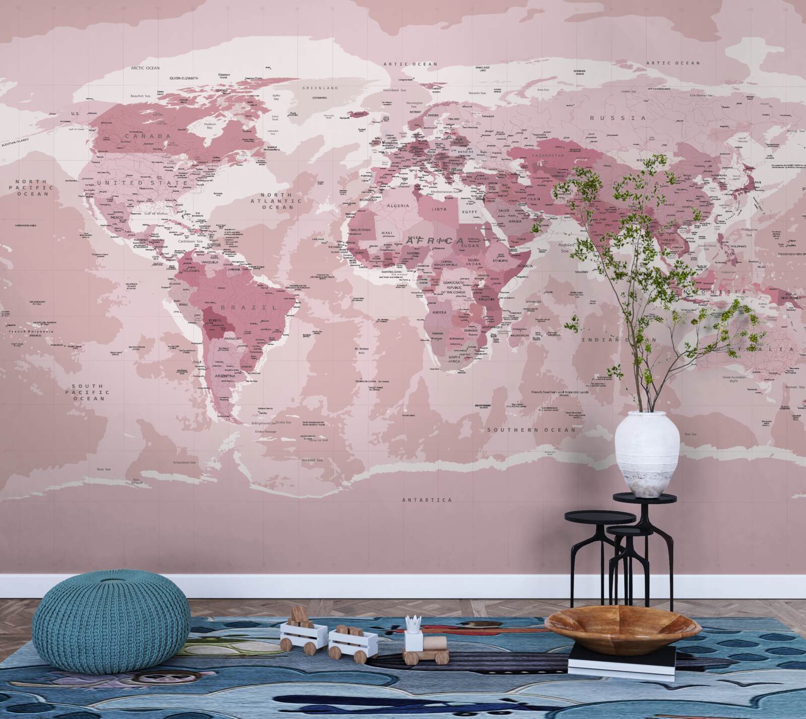 Fotobehang standaard geografische kaart in roze