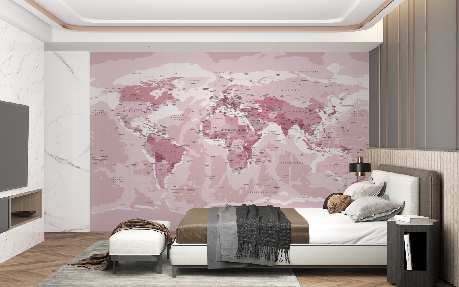 Fotobehang standaard geografische kaart in roze