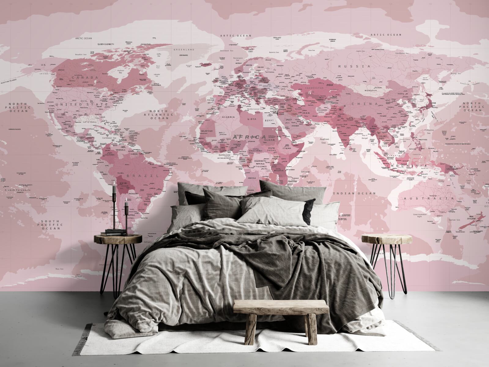 Fotobehang standaard geografische kaart in roze