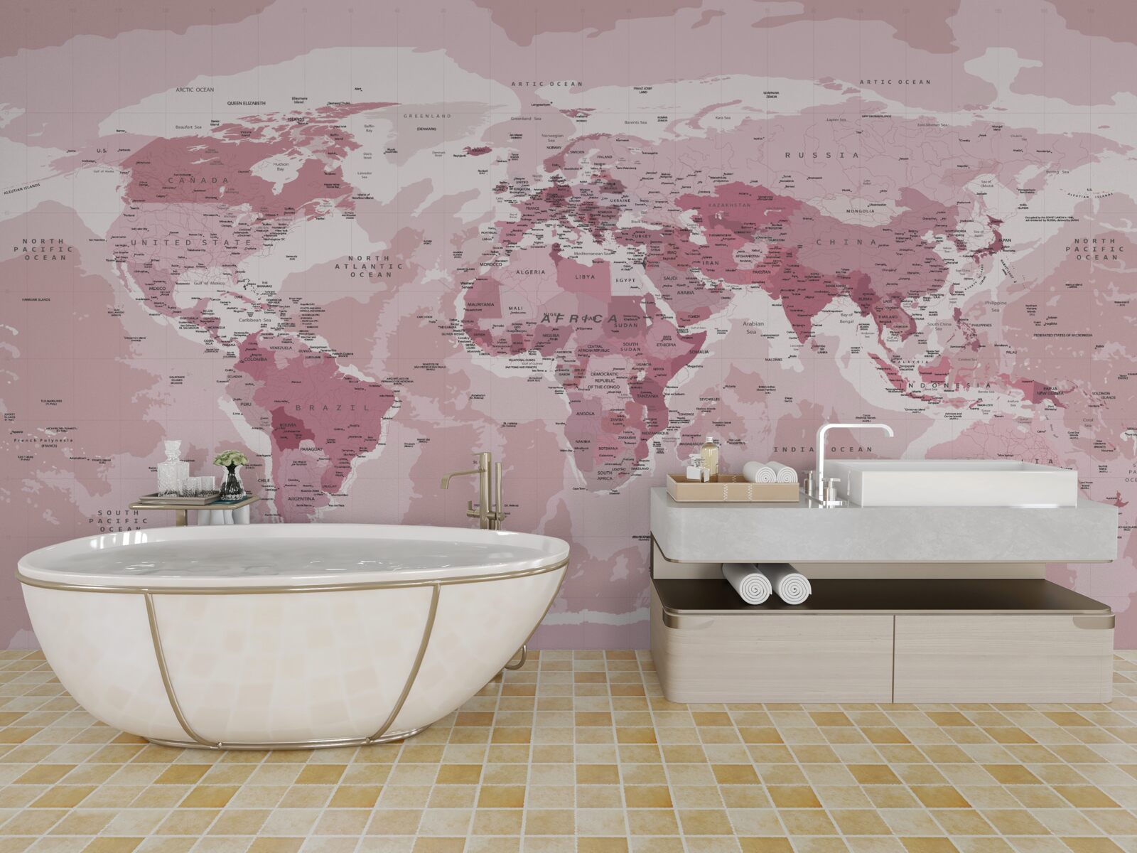 Fotobehang standaard geografische kaart in roze