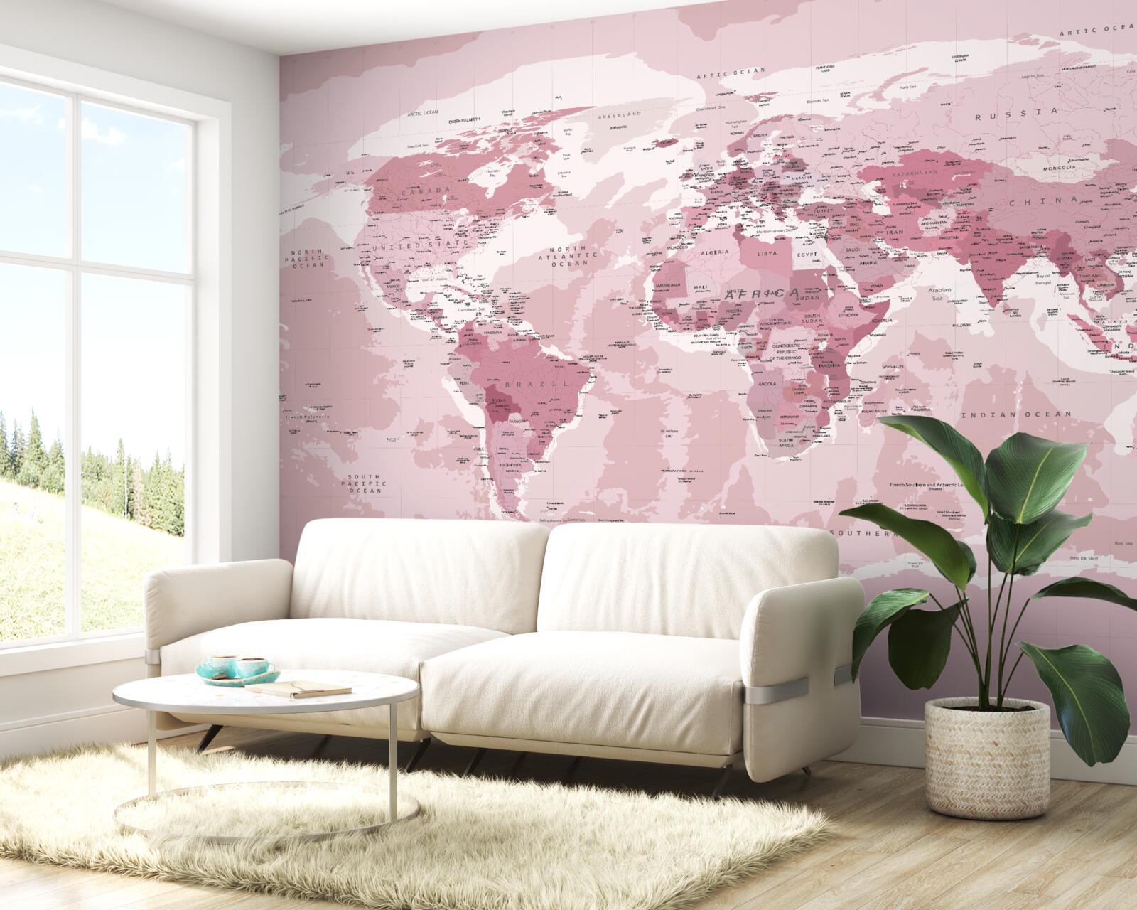 Fotobehang standaard geografische kaart in roze