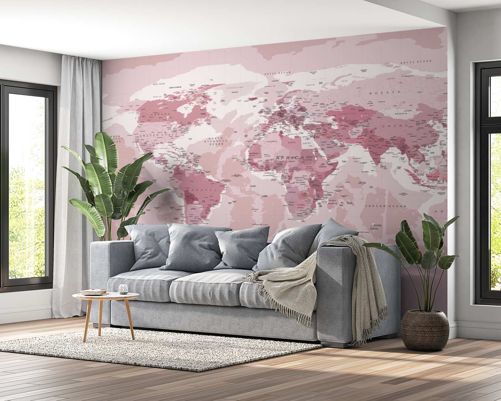 Fotobehang standaard geografische kaart in roze