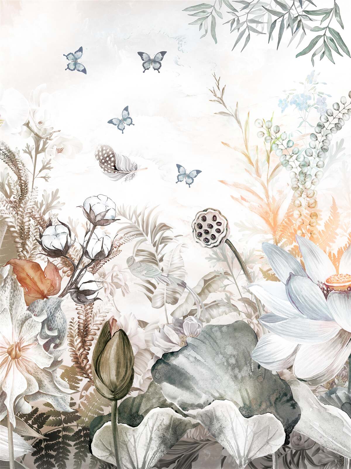 Fotobehang vlinders en bloeiende regenwouden