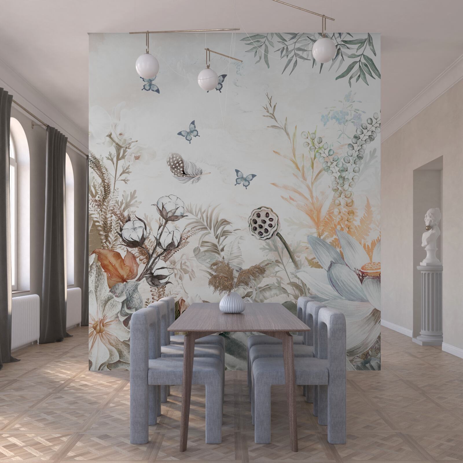 Fotobehang vlinders en bloeiende regenwouden