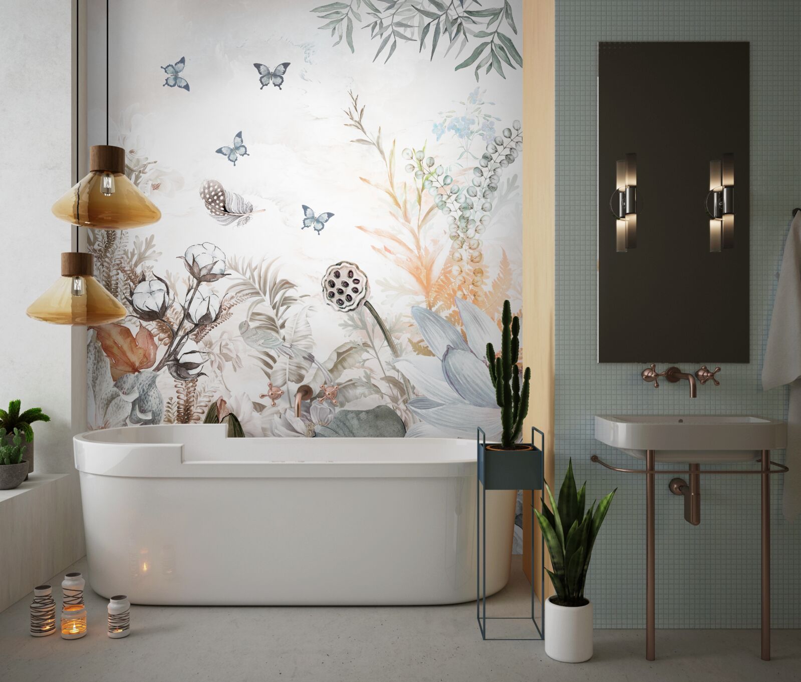 Fotobehang vlinders en bloeiende regenwouden