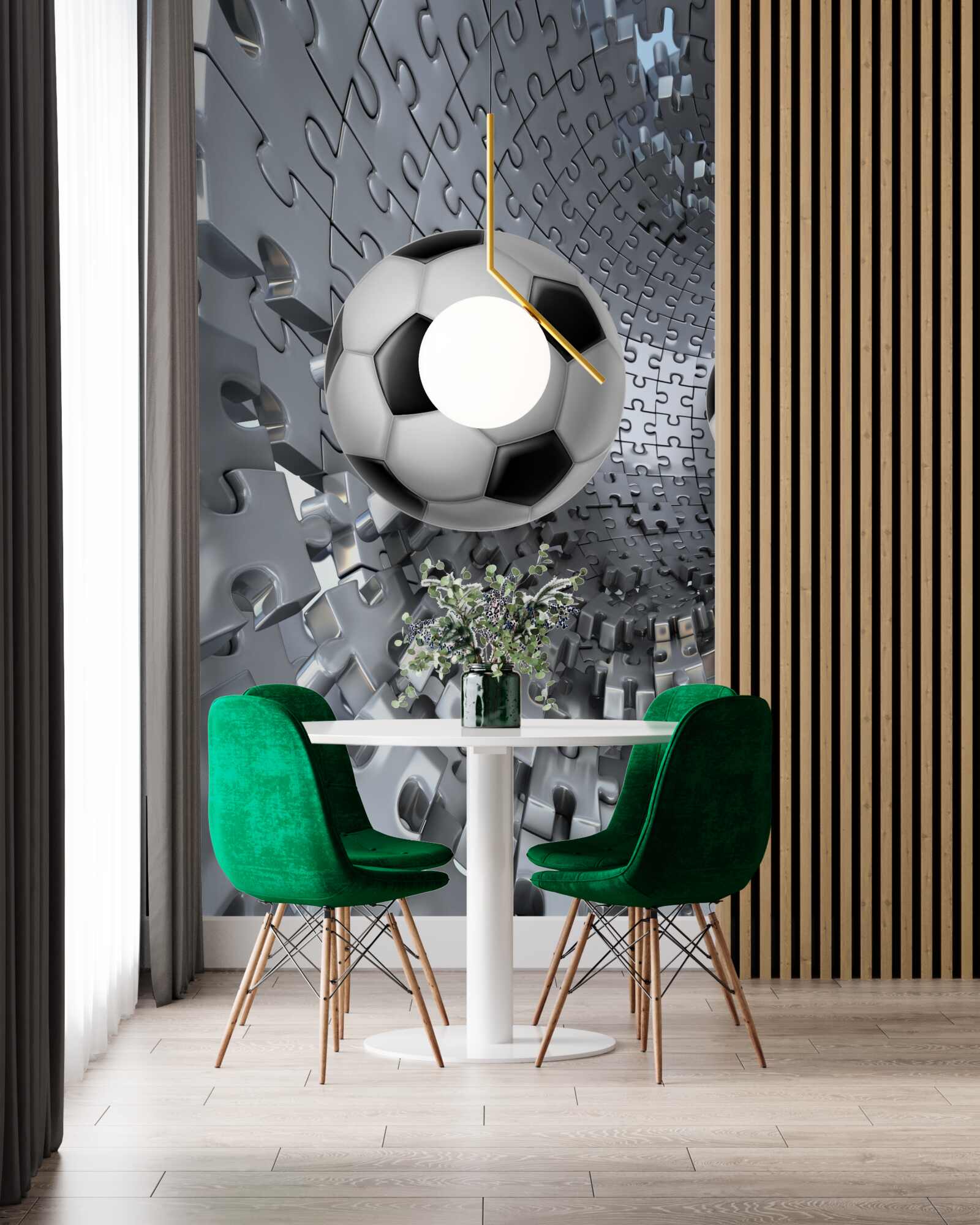 Fotobehang fragmenten van het vortexmozaïek omringen een voetbal
