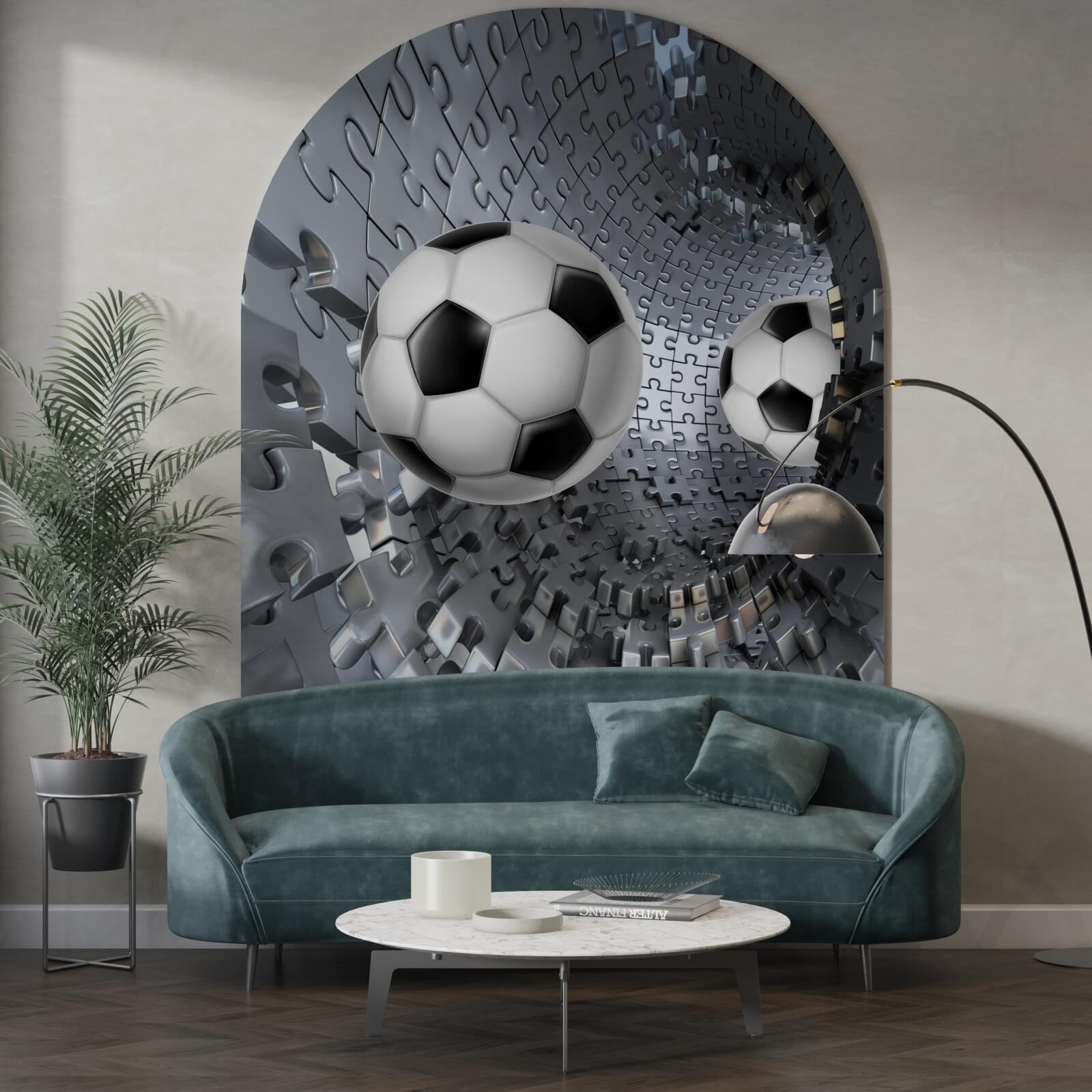 Fotobehang fragmenten van het vortexmozaïek omringen een voetbal