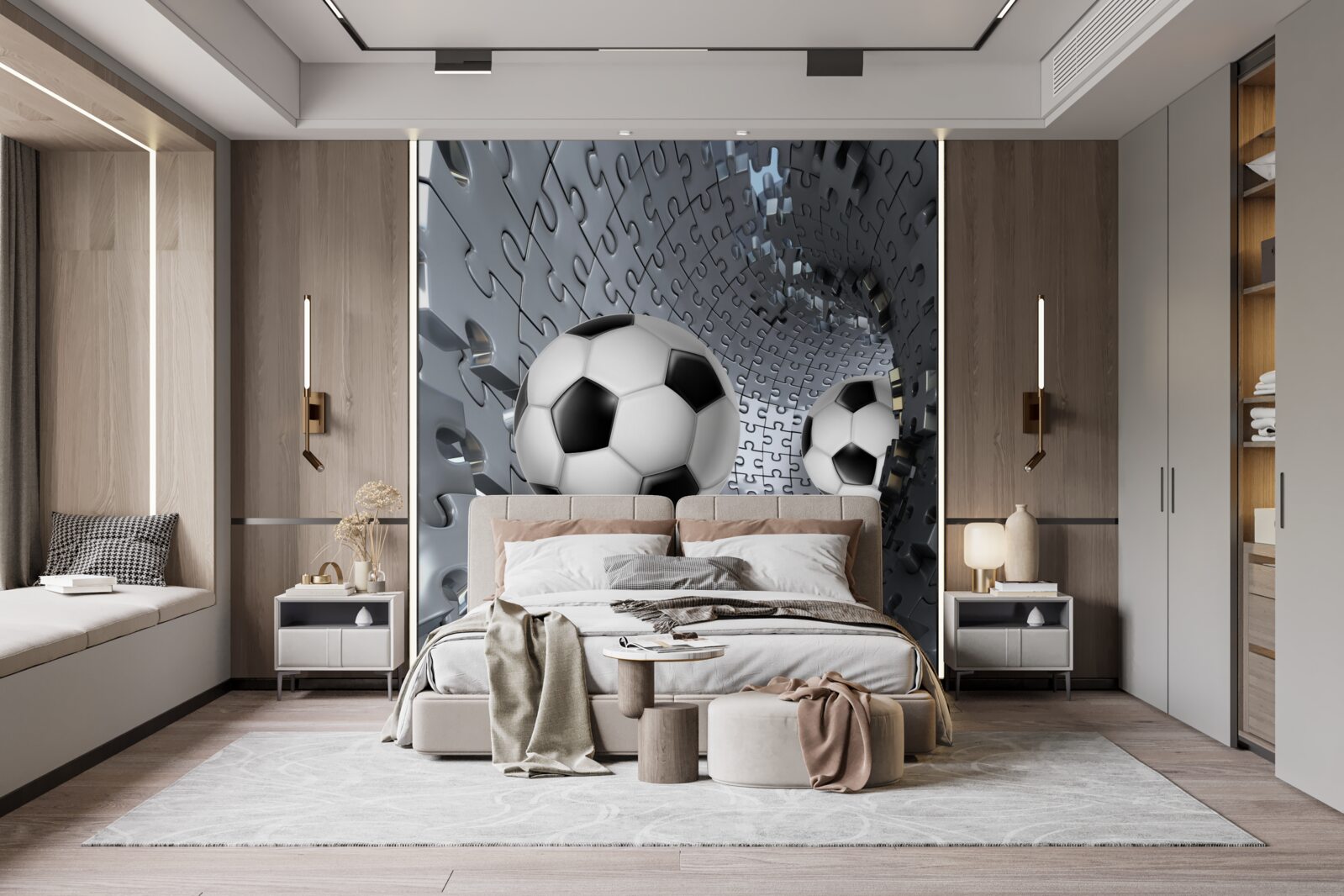 Fotobehang fragmenten van het vortexmozaïek omringen een voetbal