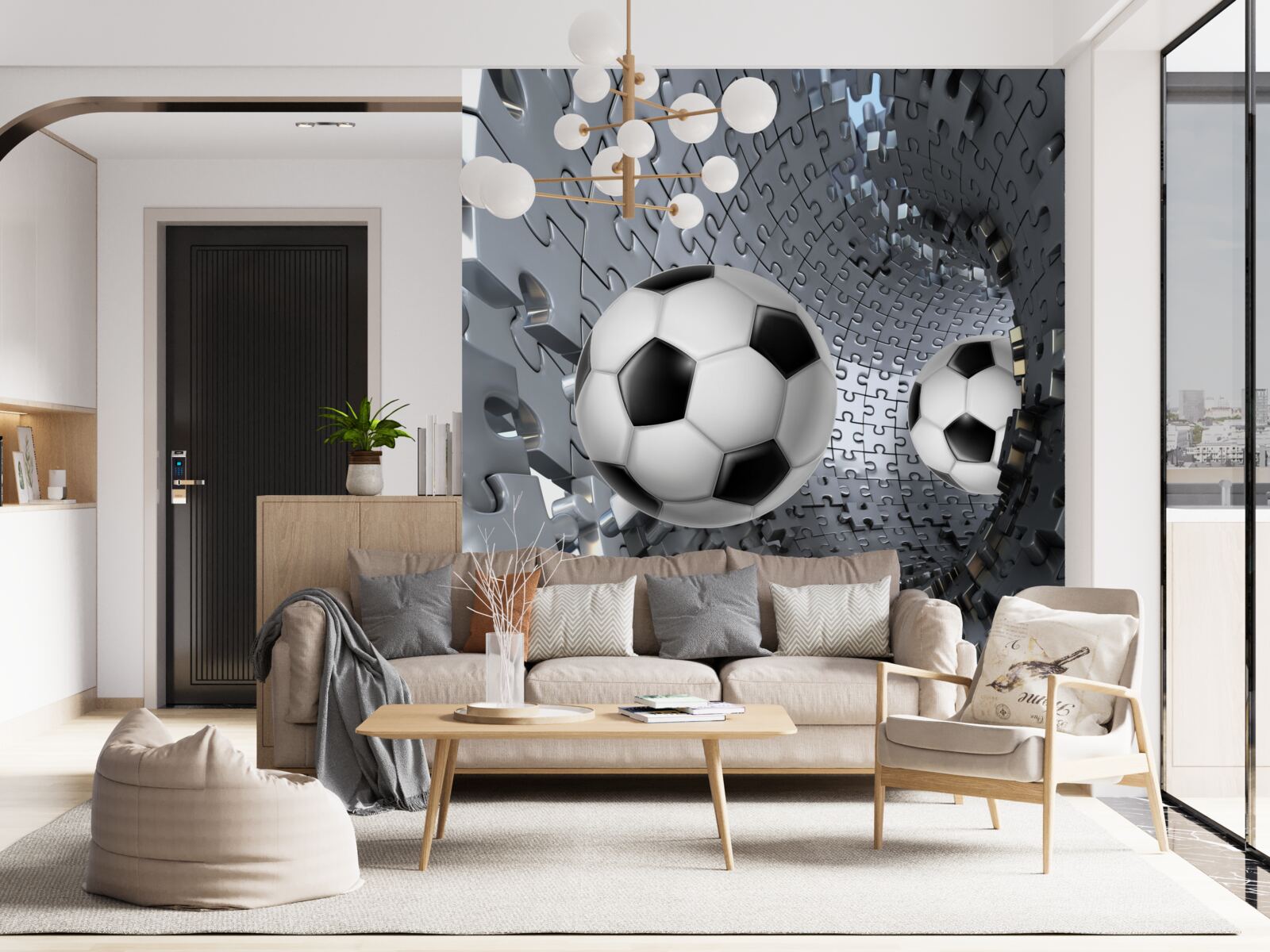 Fotobehang fragmenten van het vortexmozaïek omringen een voetbal