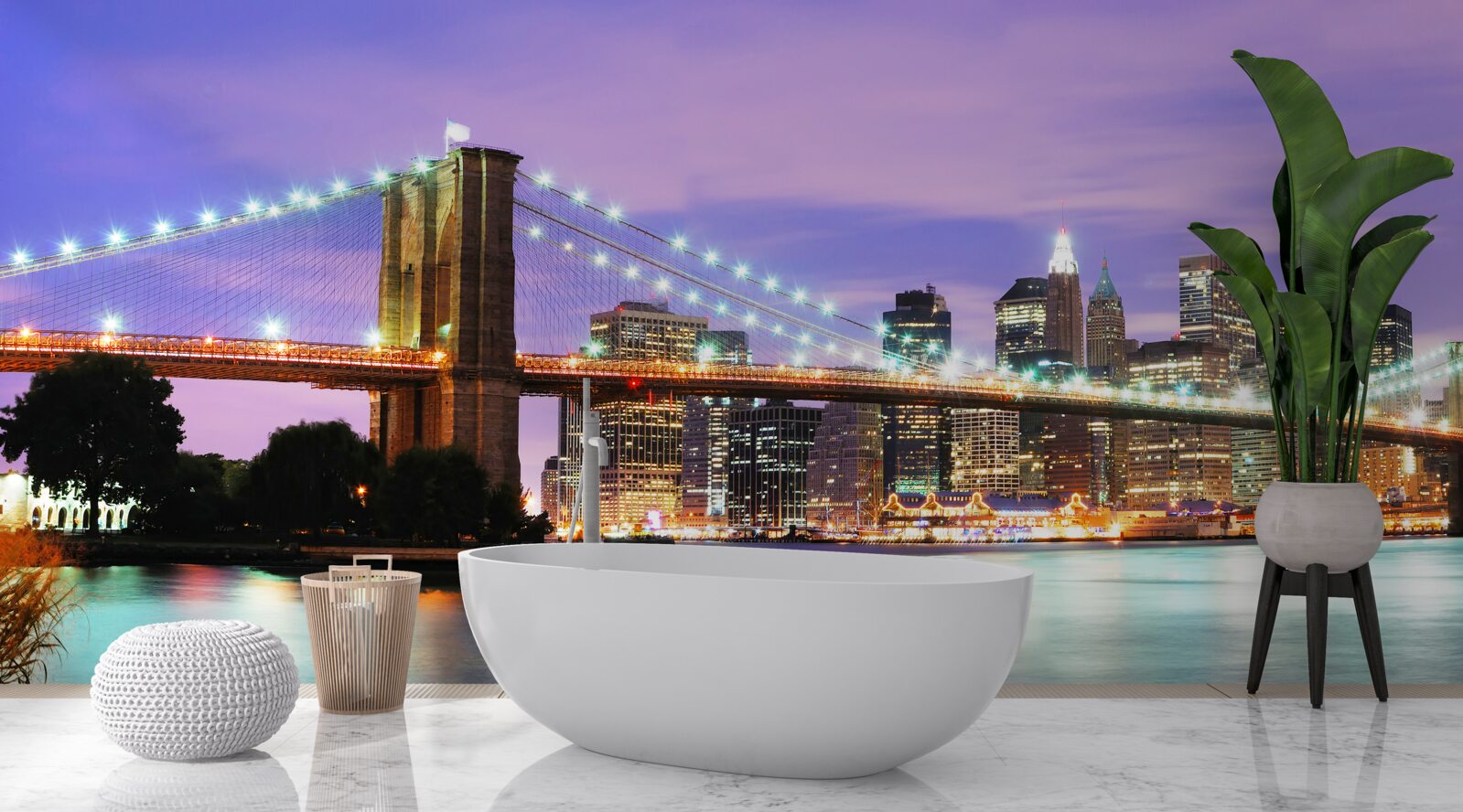 Fotobehang uitzicht op manhattan bij nacht