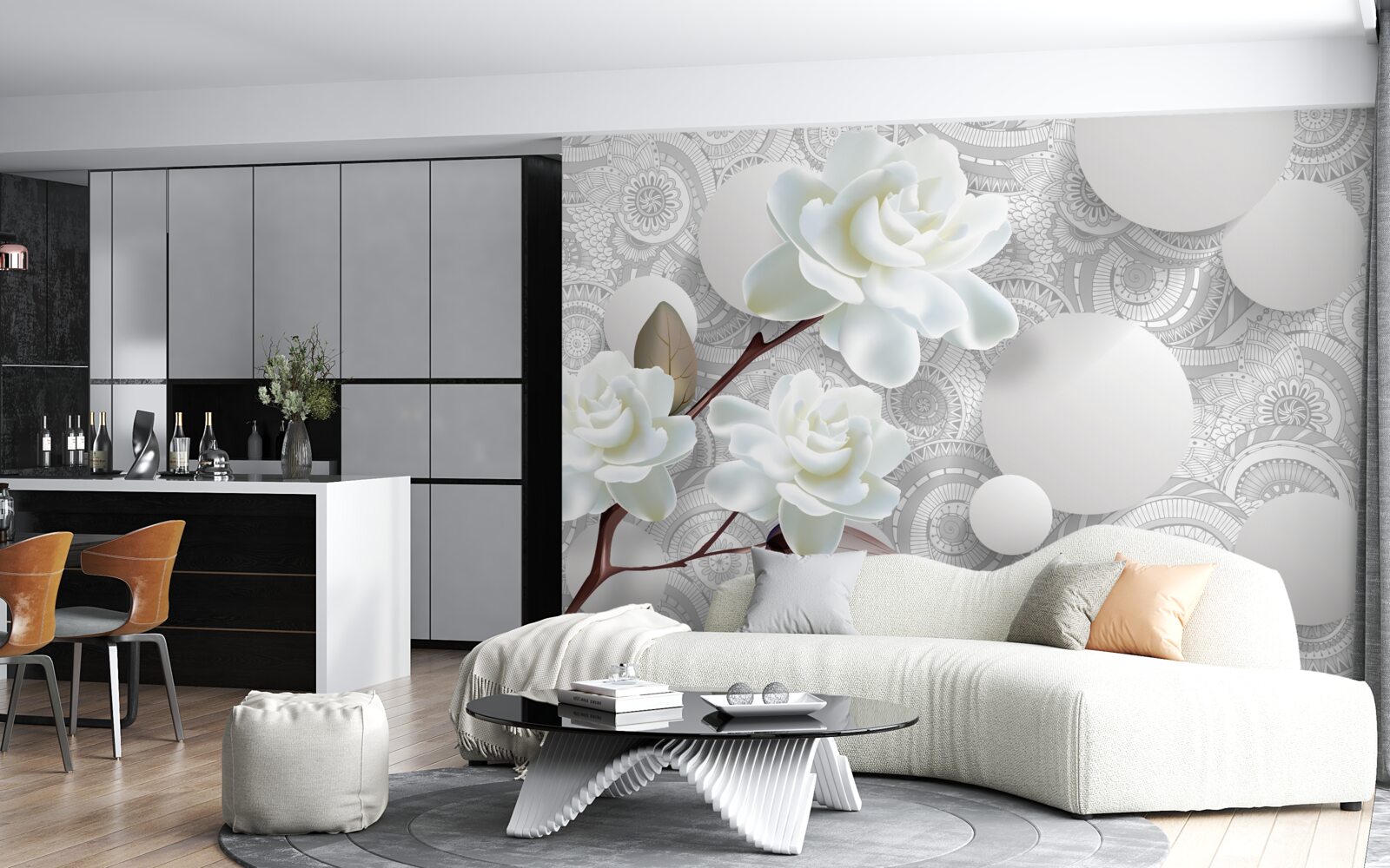 Fotobehang de schoonheid van de witte bloemknoppen wordt weerspiegeld in het water