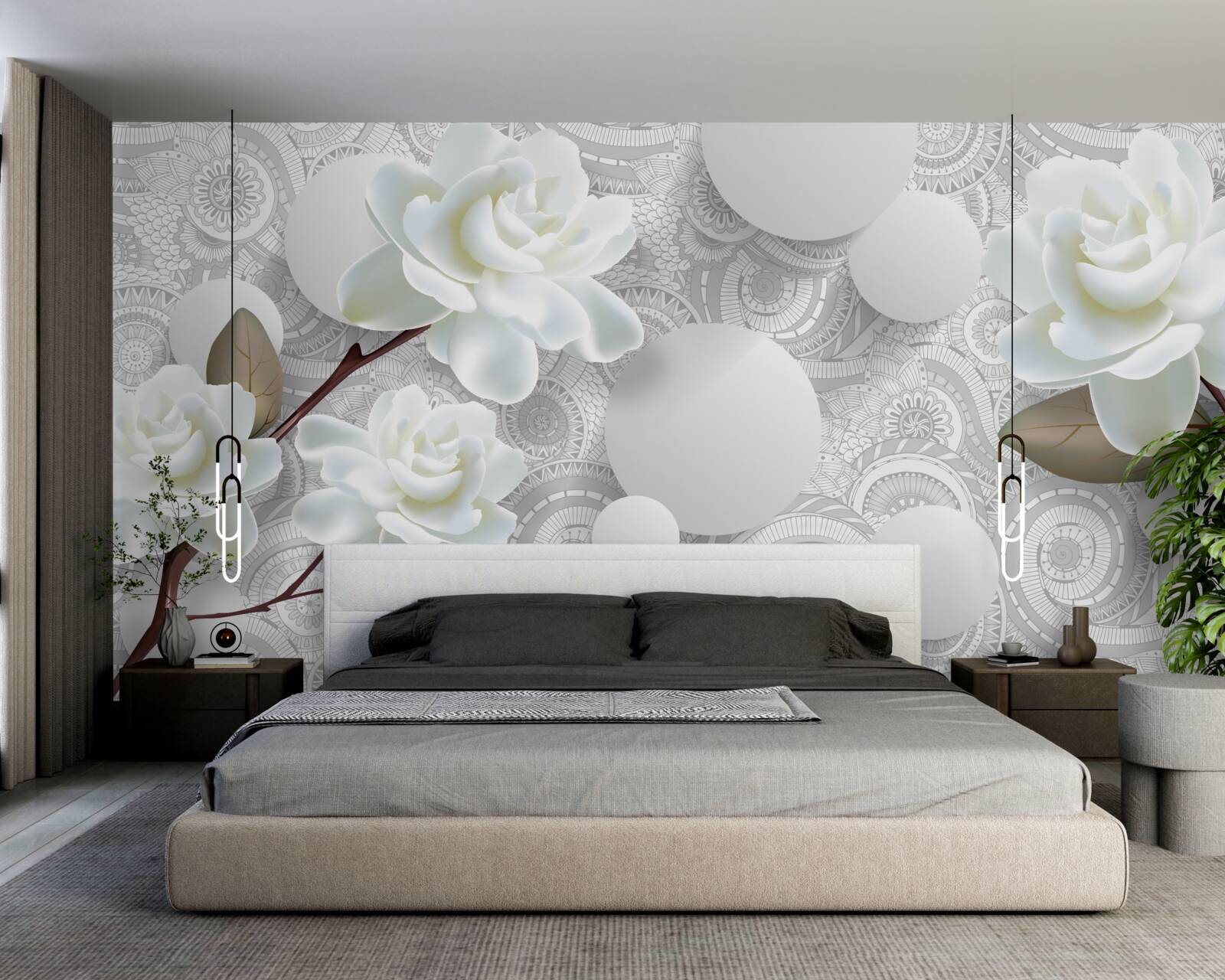 Fotobehang de schoonheid van de witte bloemknoppen wordt weerspiegeld in het water