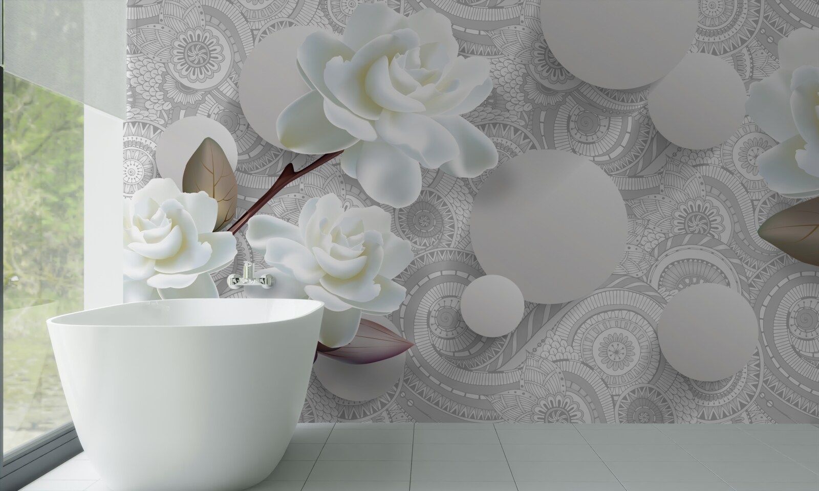 Fotobehang de schoonheid van de witte bloemknoppen wordt weerspiegeld in het water