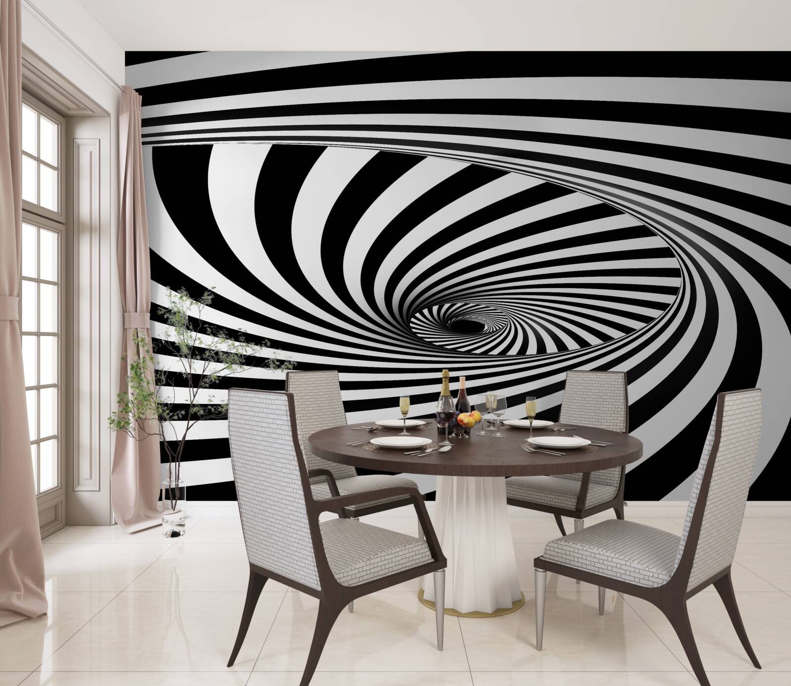 Fotobehang vortex absorbeert strepen wit en zwart