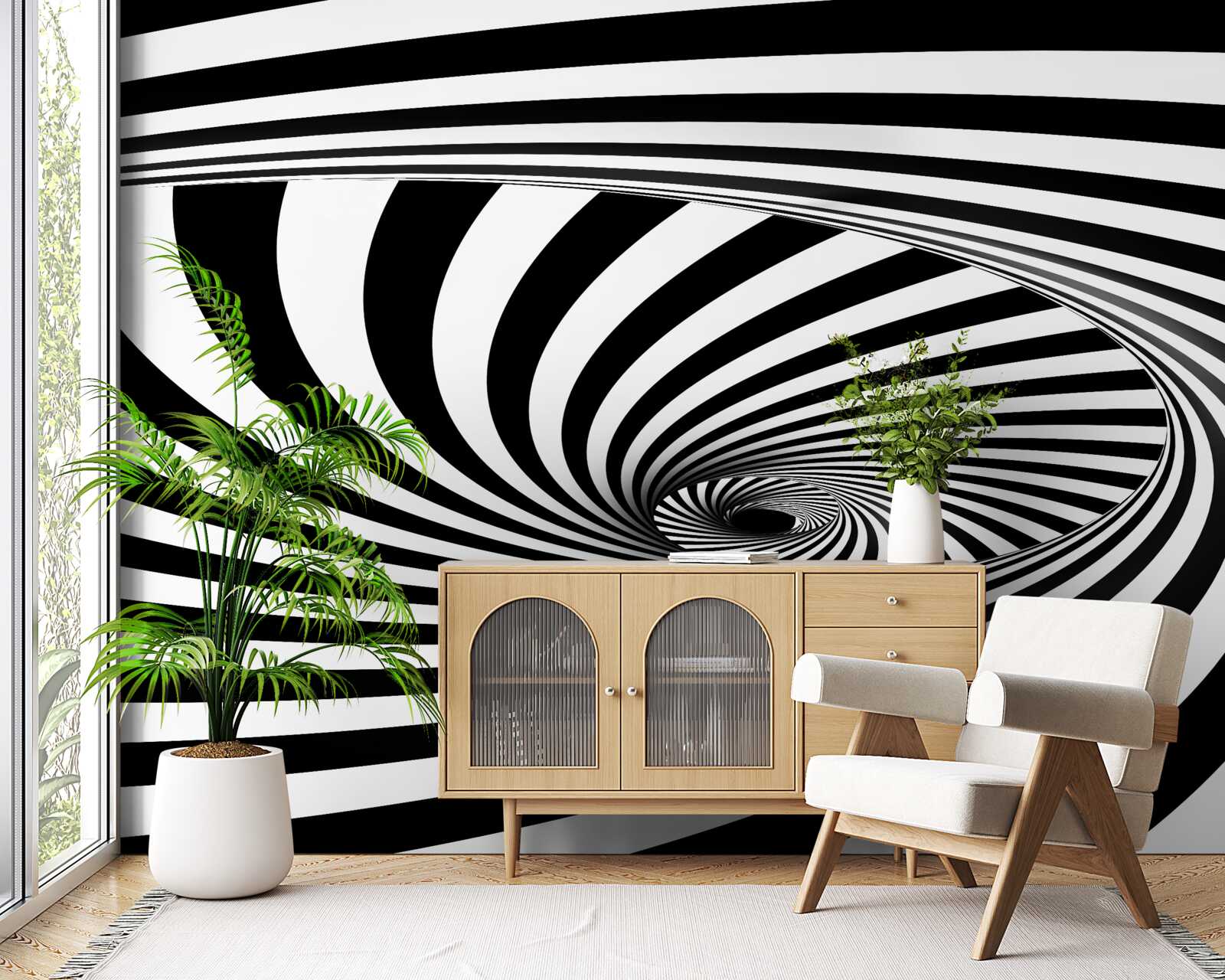 Fotobehang vortex absorbeert strepen wit en zwart