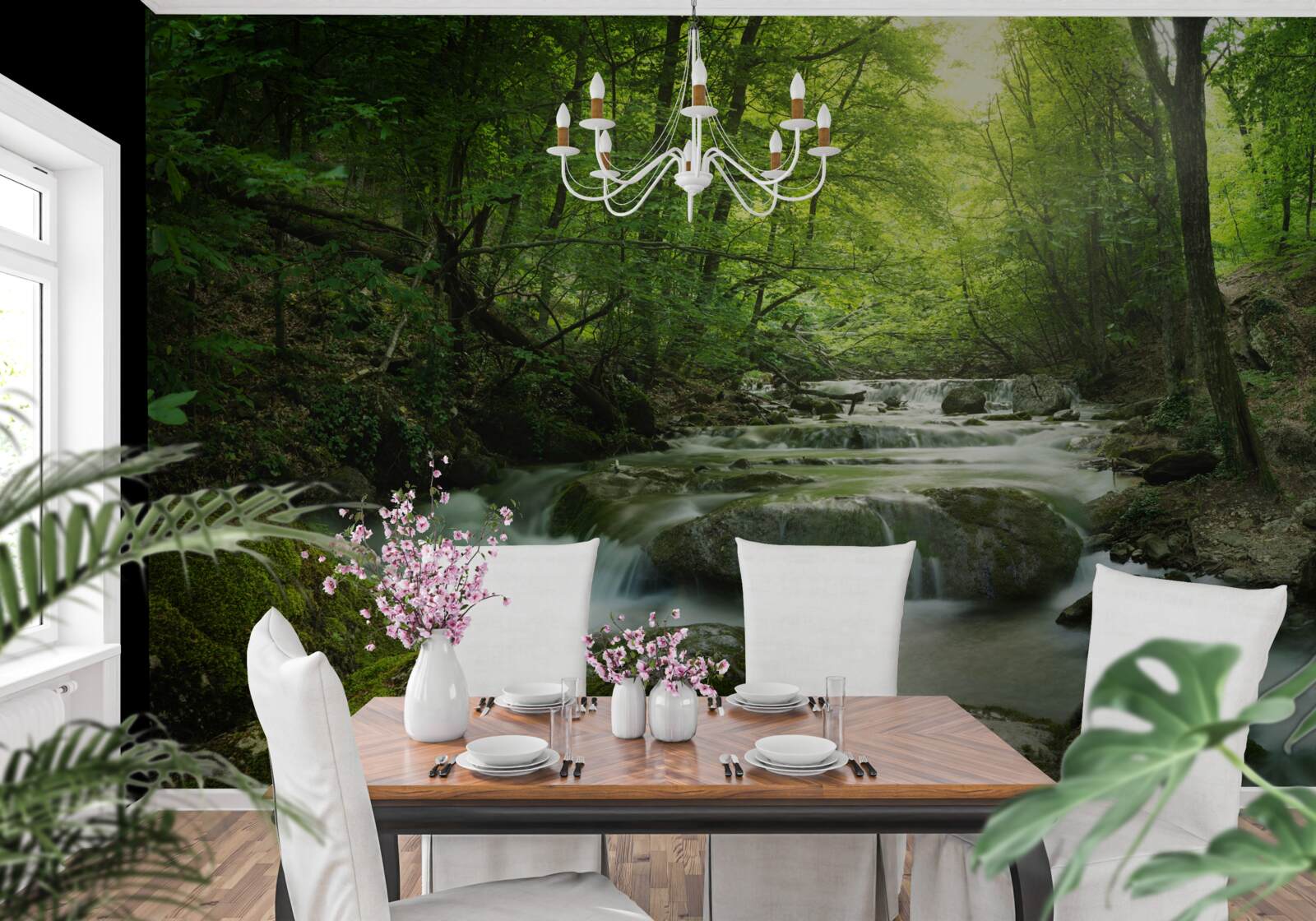 Fotobehang kalm water van een boswaterval