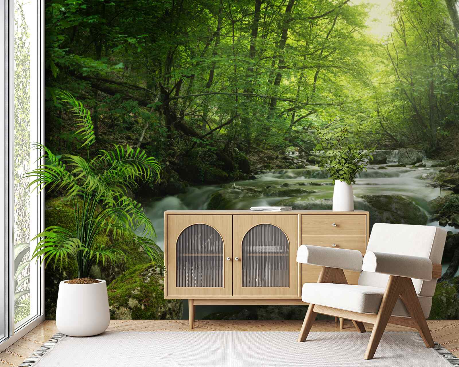 Fotobehang kalm water van een boswaterval