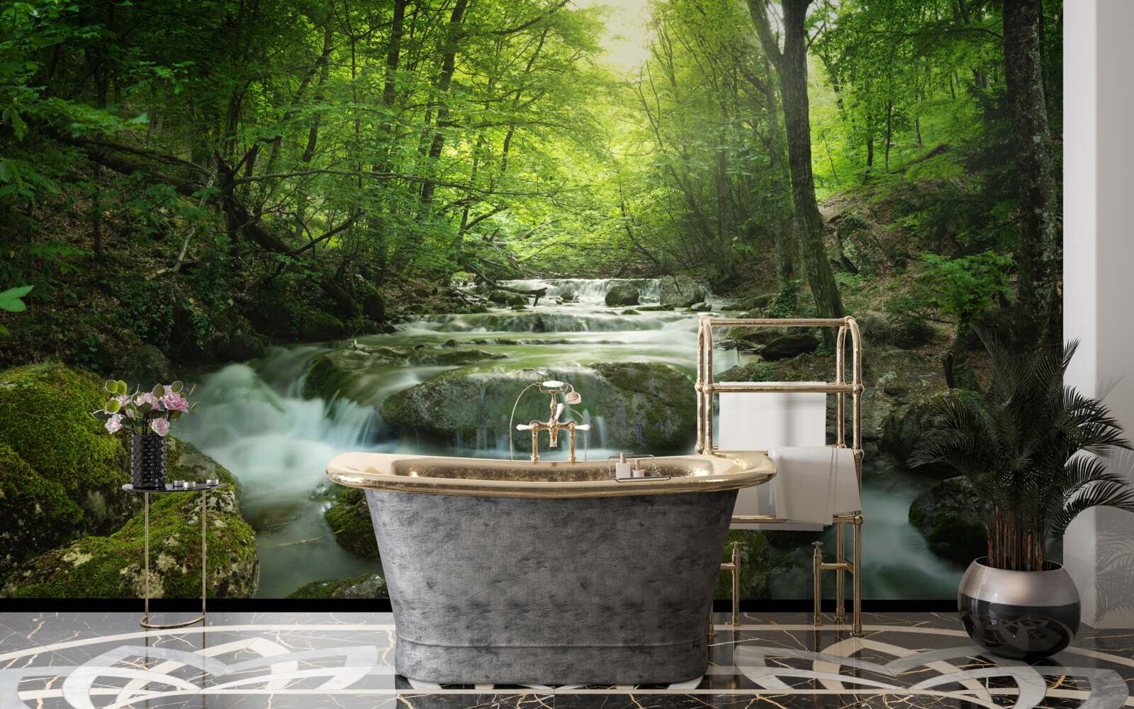 Fotobehang kalm water van een boswaterval