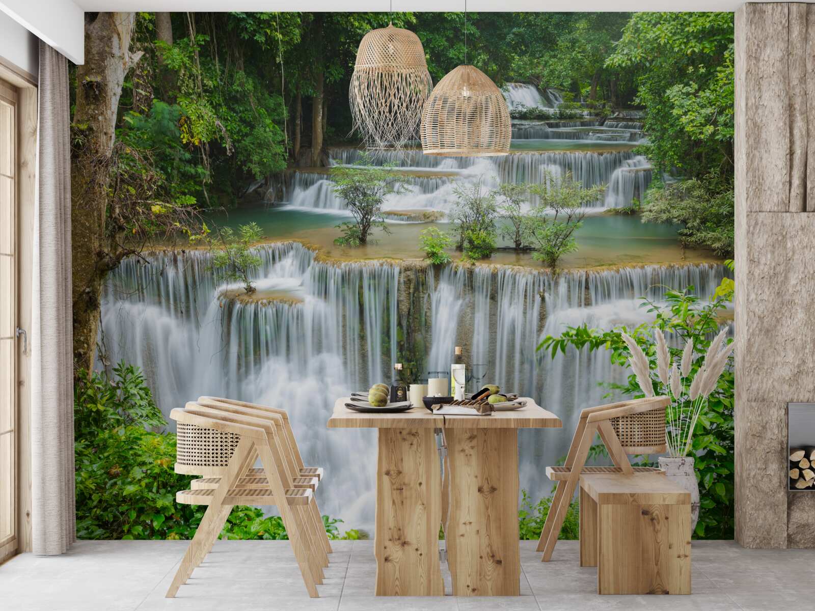 Fotobehang een majestueuze waterval waar het water met een oorverdovend lawaai snel vanaf valt