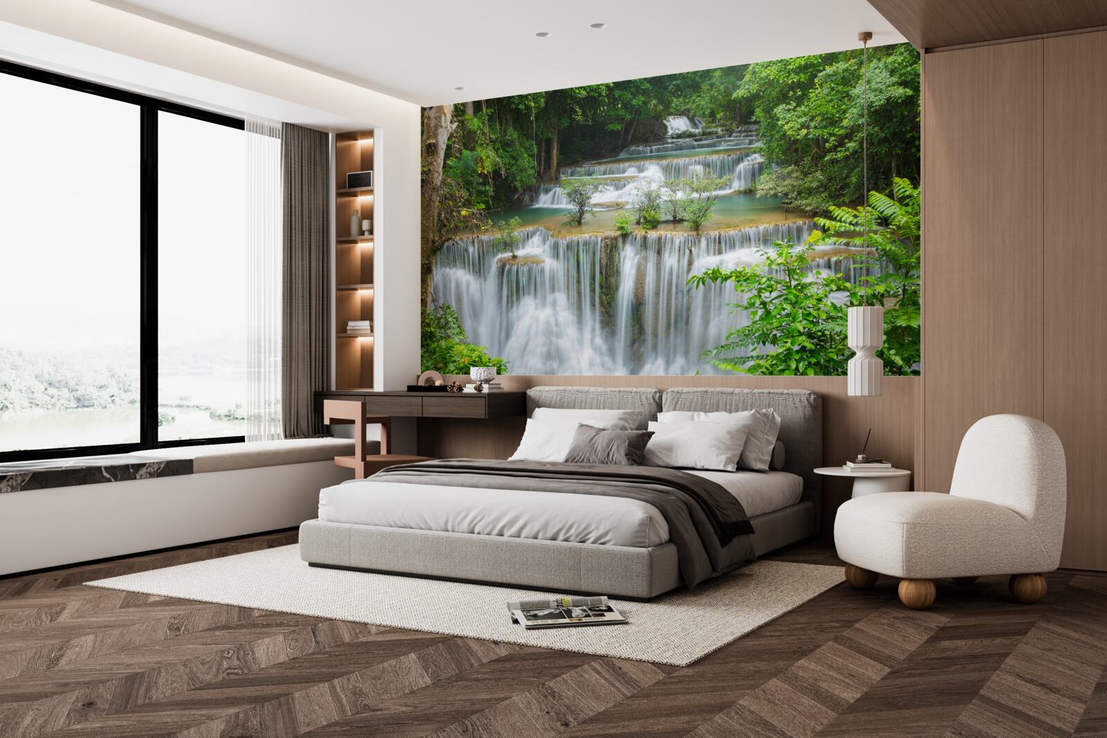 Fotobehang een majestueuze waterval waar het water met een oorverdovend lawaai snel vanaf valt