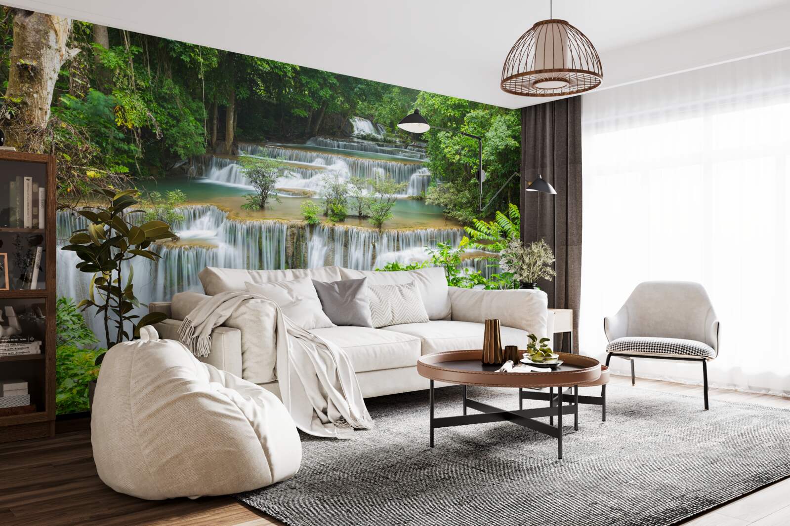 Fotobehang een majestueuze waterval waar het water met een oorverdovend lawaai snel vanaf valt