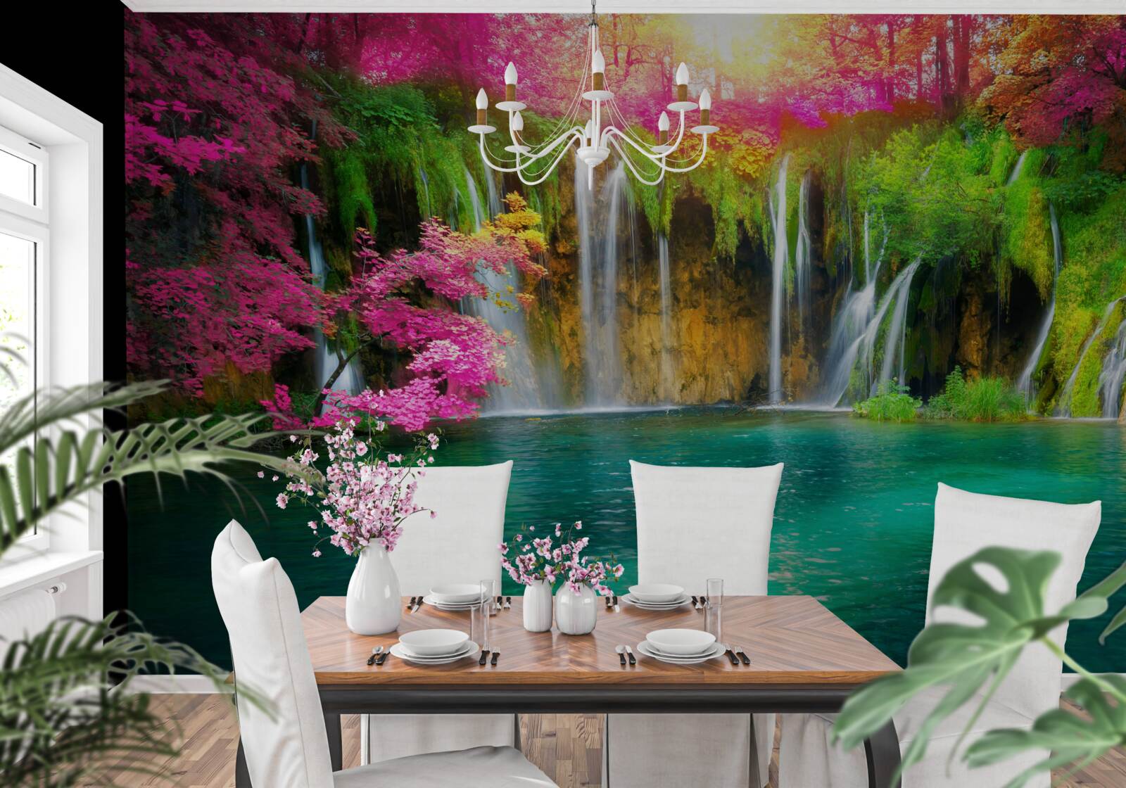 Fotobehang de waterval heeft helder water en ziet eruit als een stukje paradijs