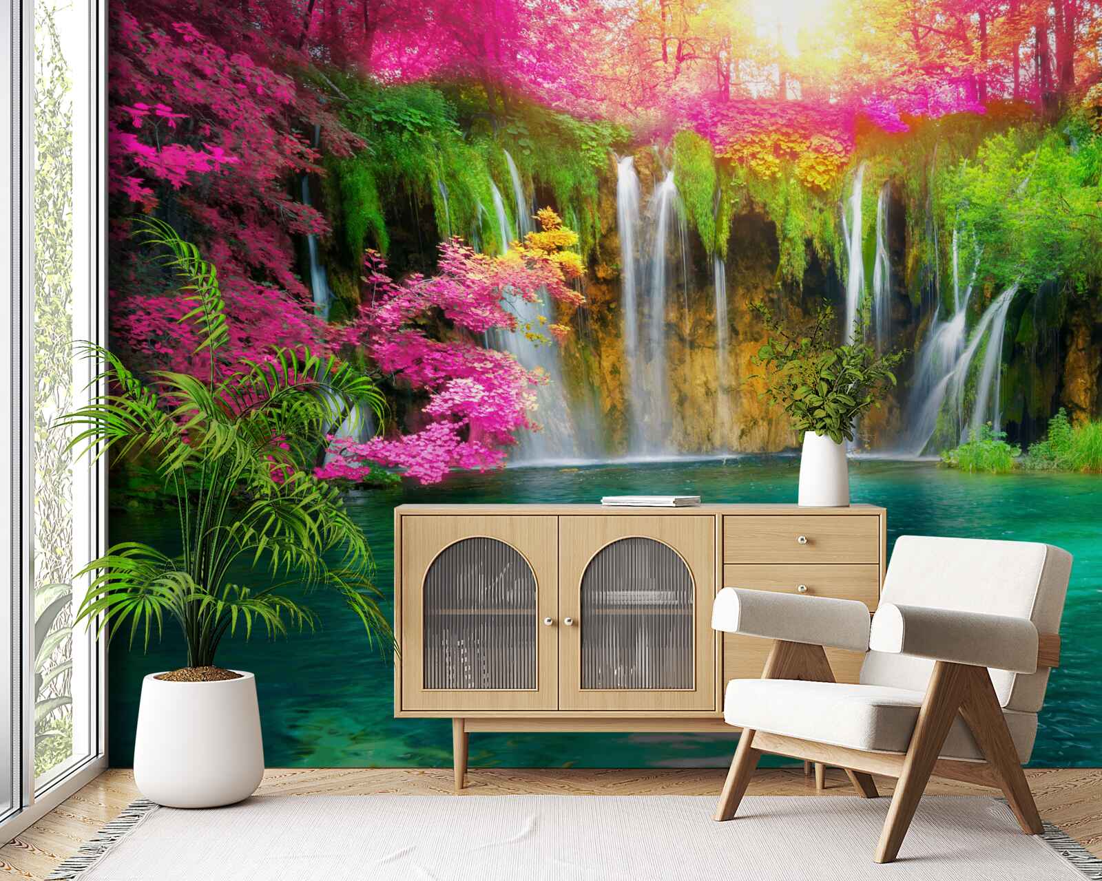 Fotobehang de waterval heeft helder water en ziet eruit als een stukje paradijs