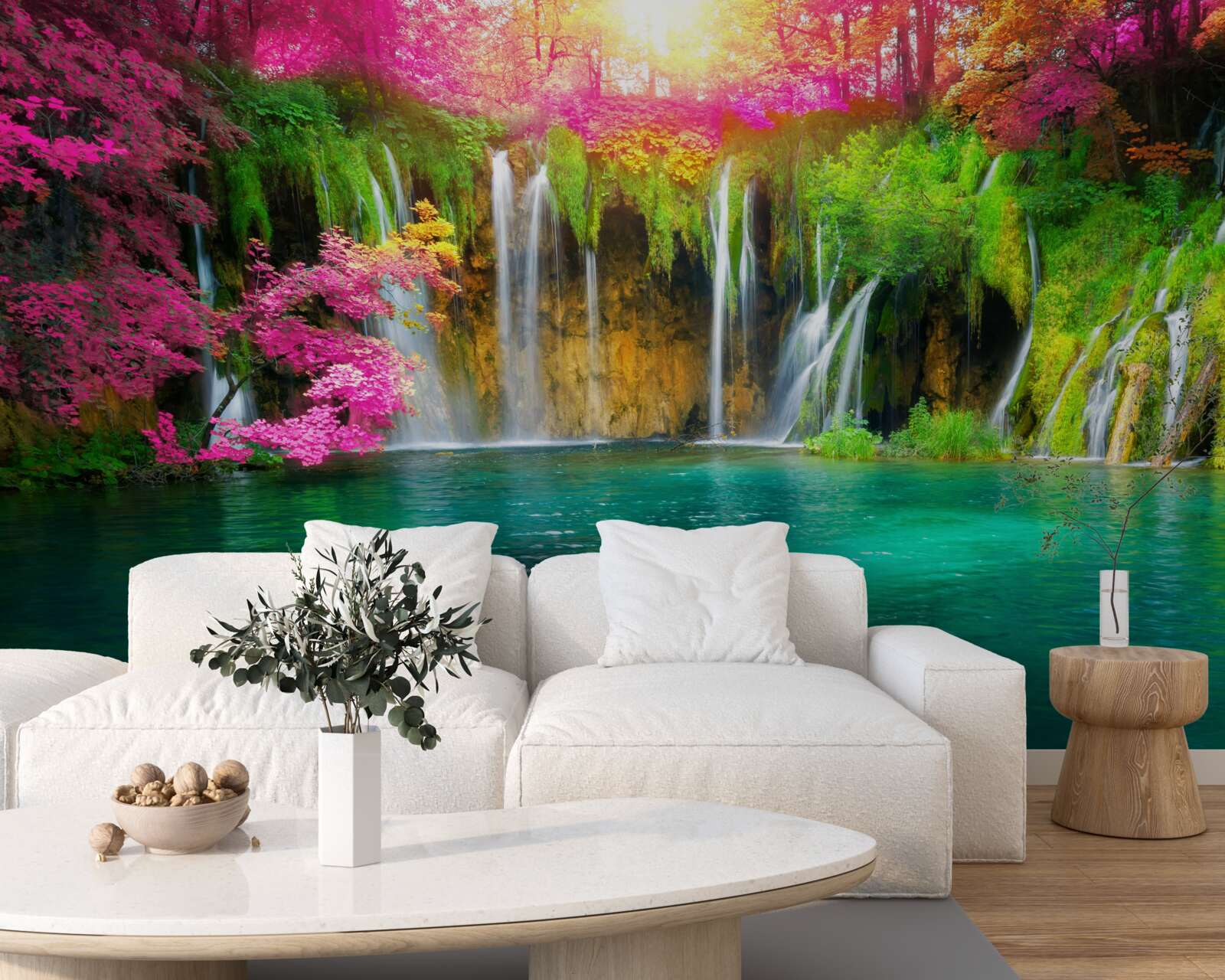 Fotobehang de waterval heeft helder water en ziet eruit als een stukje paradijs