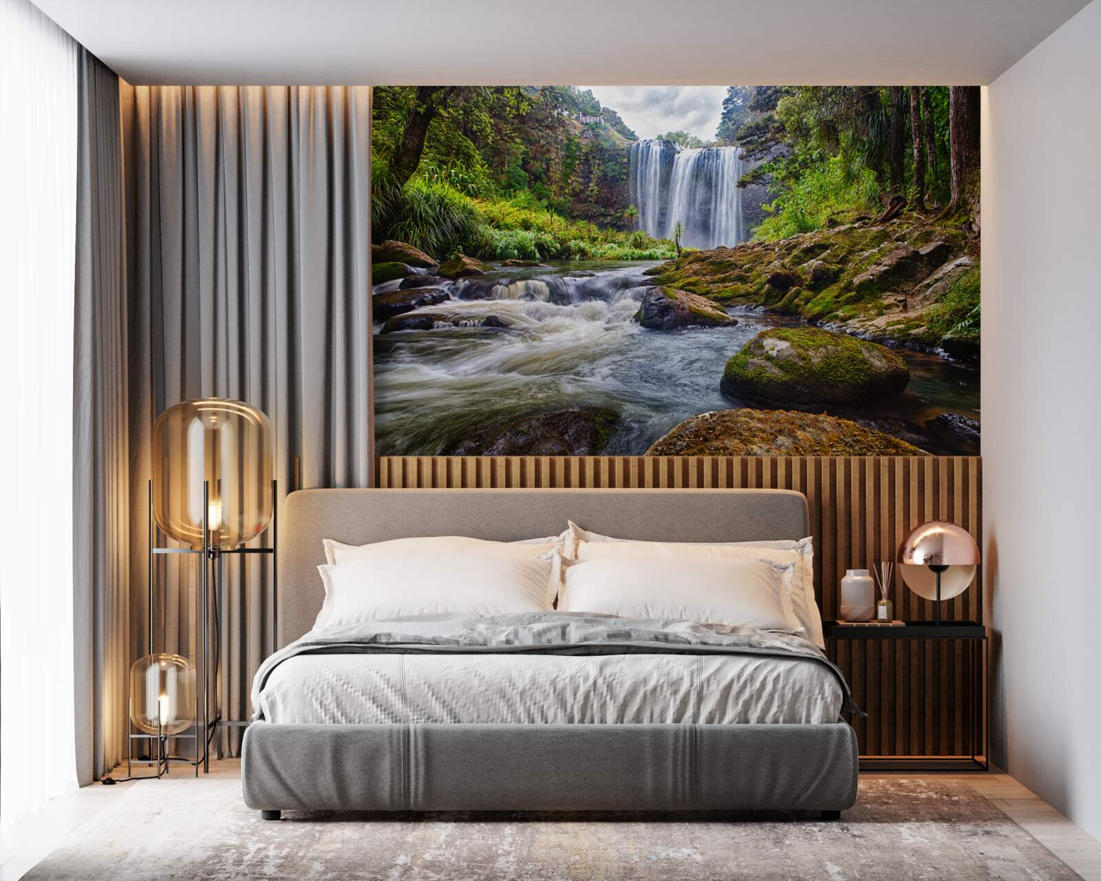 Fotobehang het luide geluid van een waterval die van de top van een berg valt