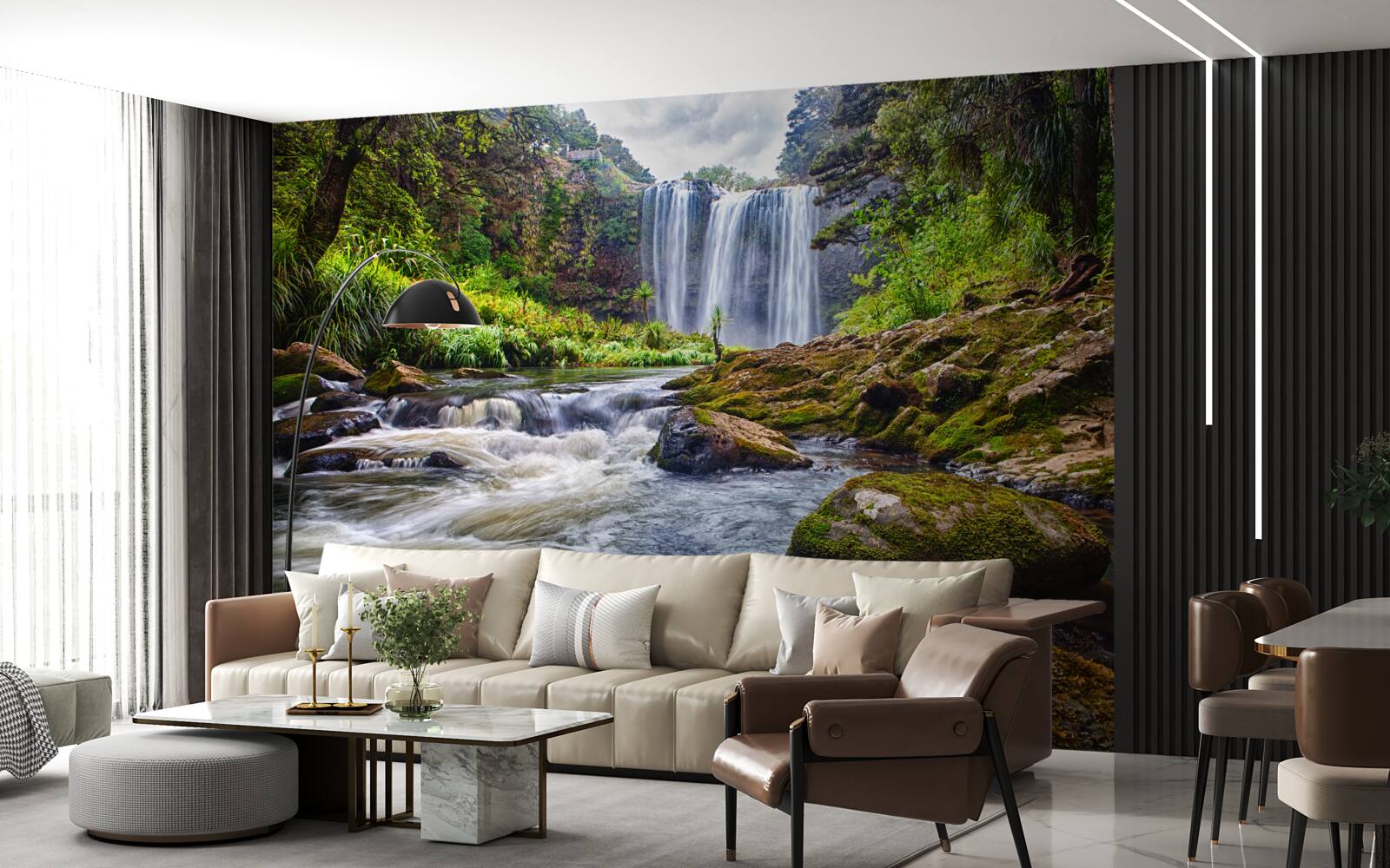 Fotobehang het luide geluid van een waterval die van de top van een berg valt