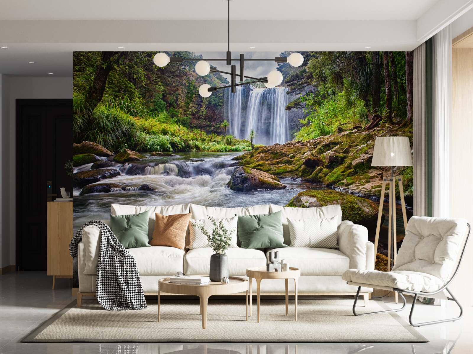 Fotobehang het luide geluid van een waterval die van de top van een berg valt