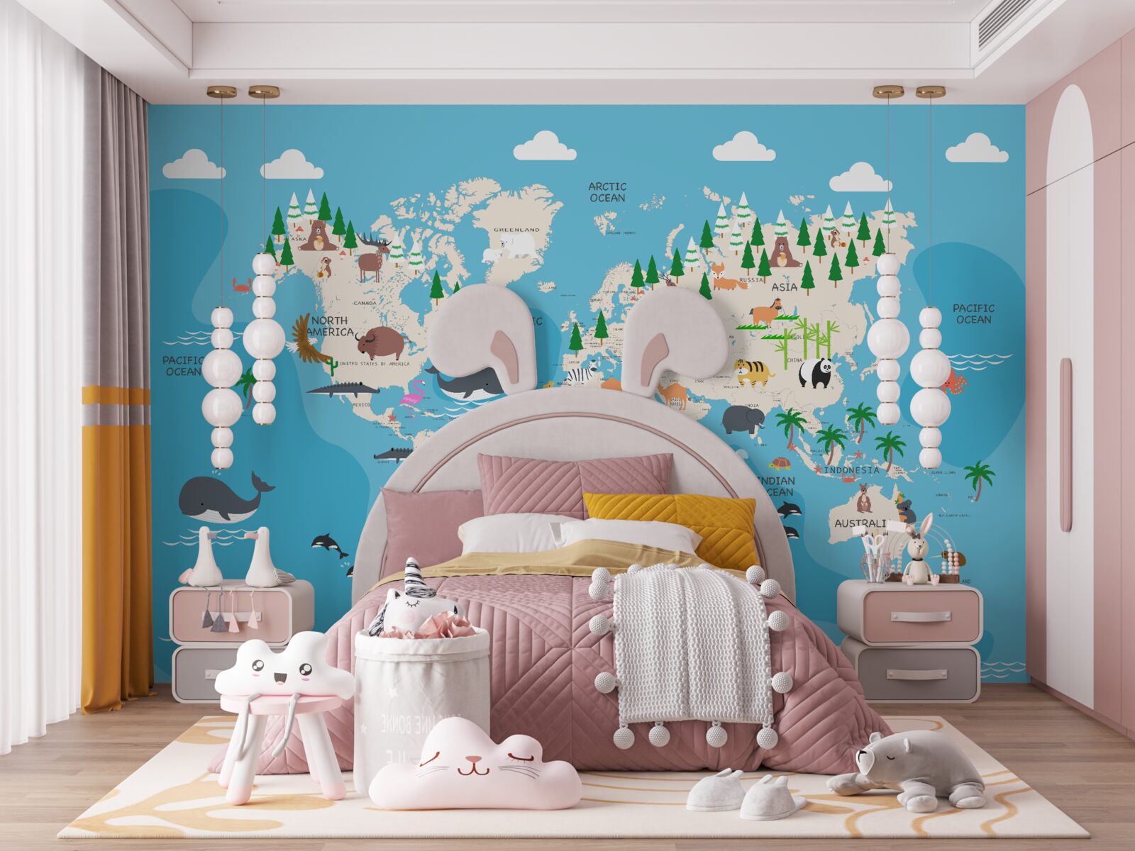 Fotobehang afbeelding van de wereld op een blauwe achtergrond