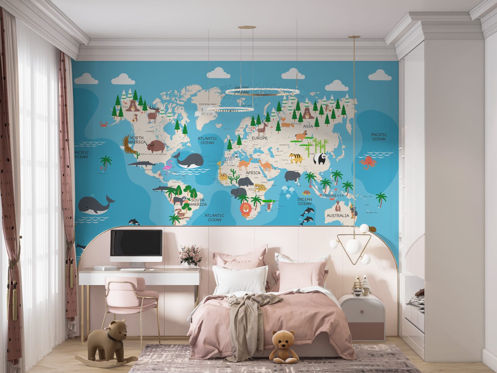 Fotobehang afbeelding van de wereld op een blauwe achtergrond