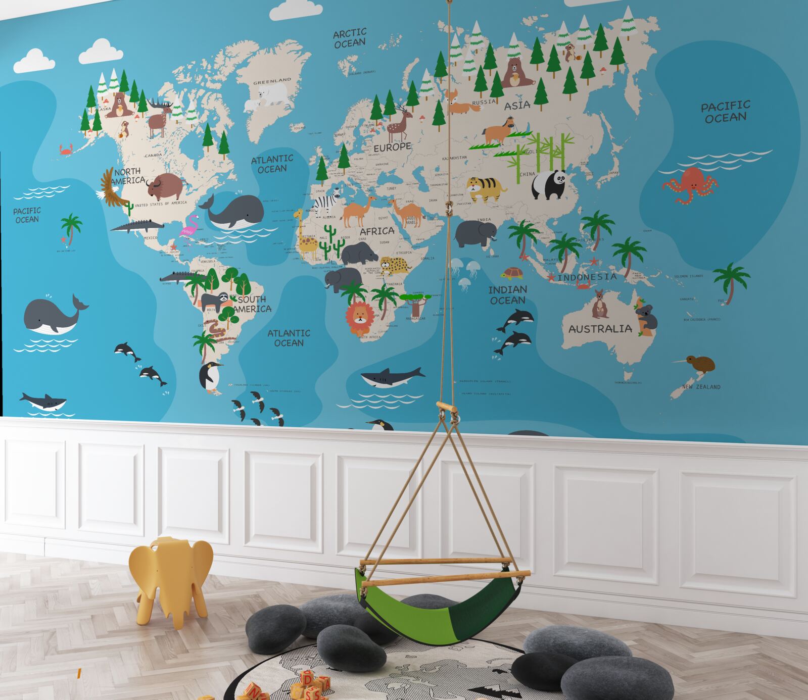 Fotobehang afbeelding van de wereld op een blauwe achtergrond