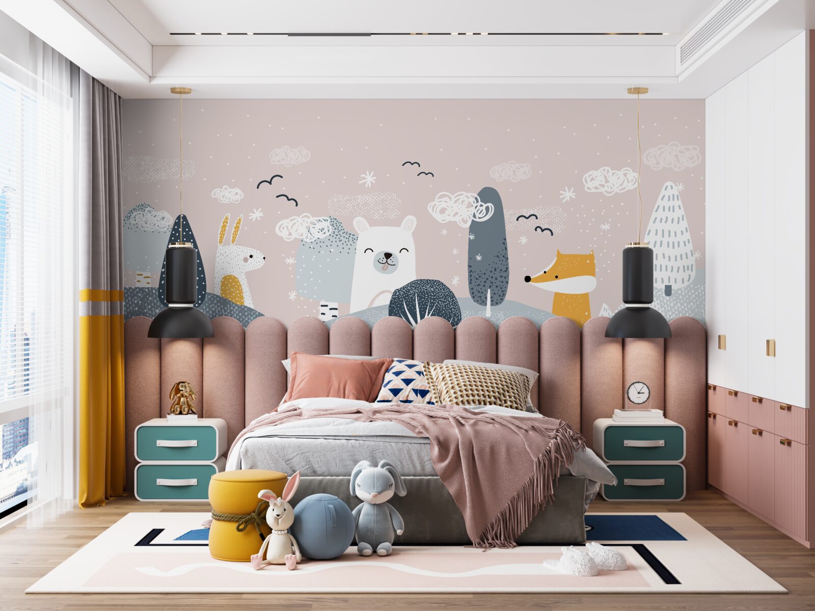 Fotobehang dieren afgebeeld in het bos