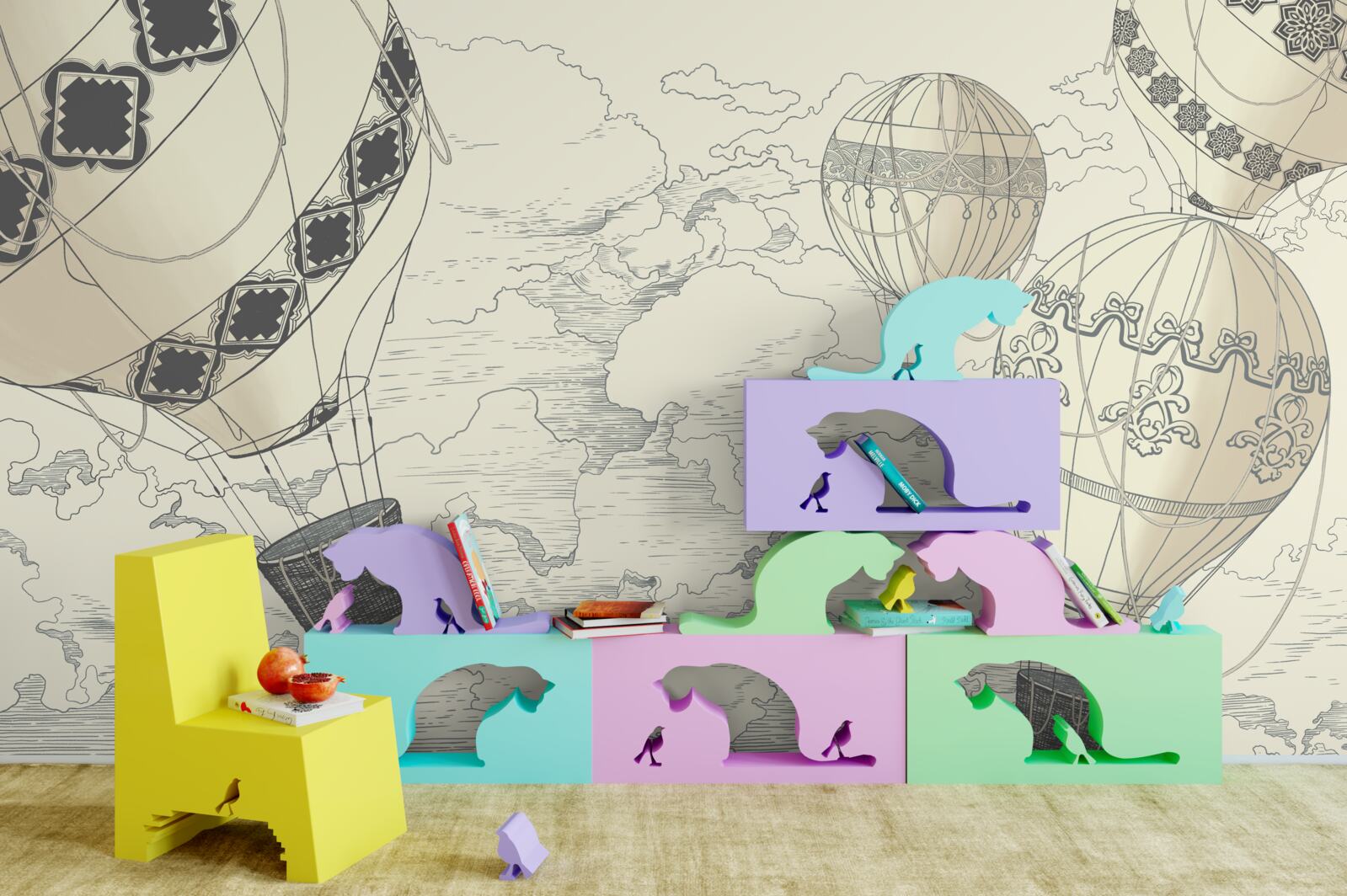 Fotobehang ballonnen zweven in de lucht