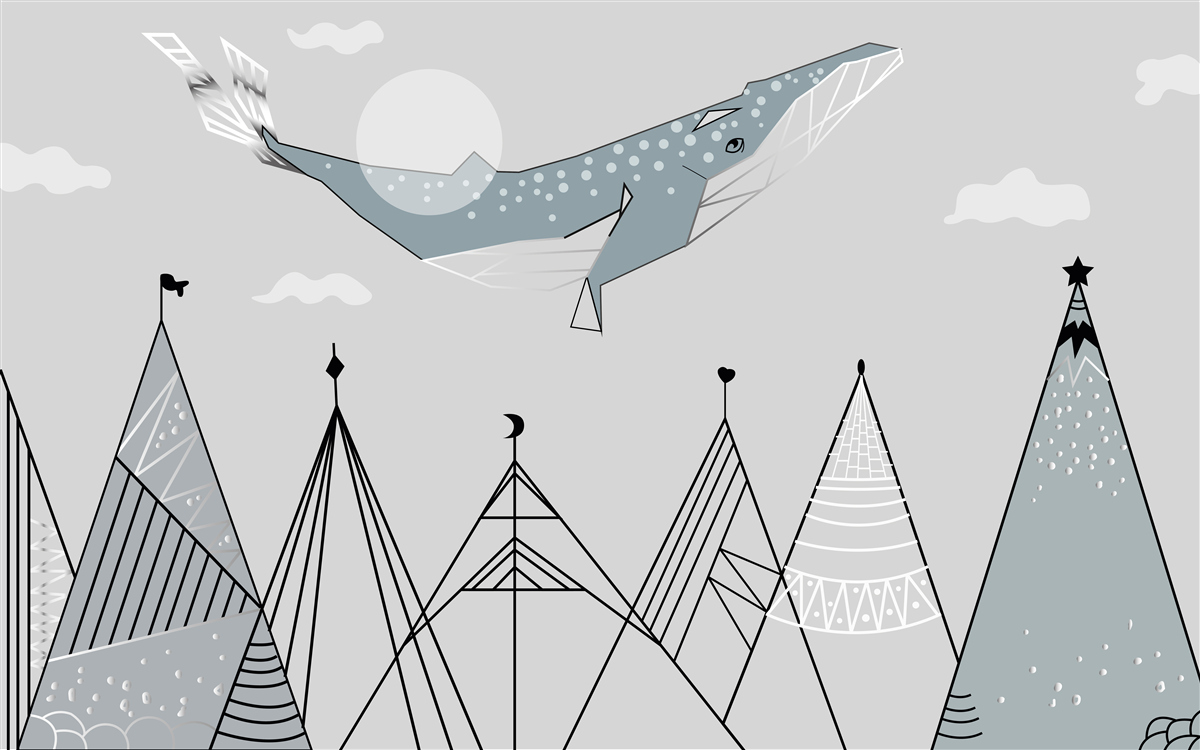 Fotobehang potvis zweeft over bergen