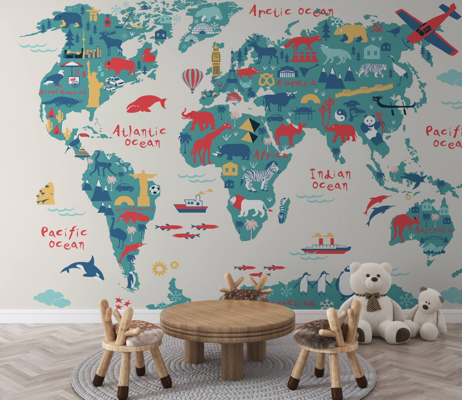 Fotobehang een wereldkaart in heldere kleuren