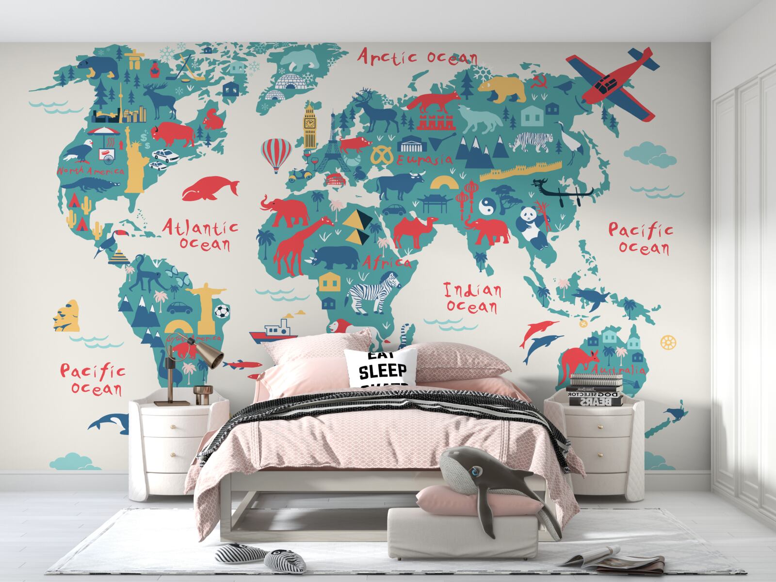 Fotobehang een wereldkaart in heldere kleuren