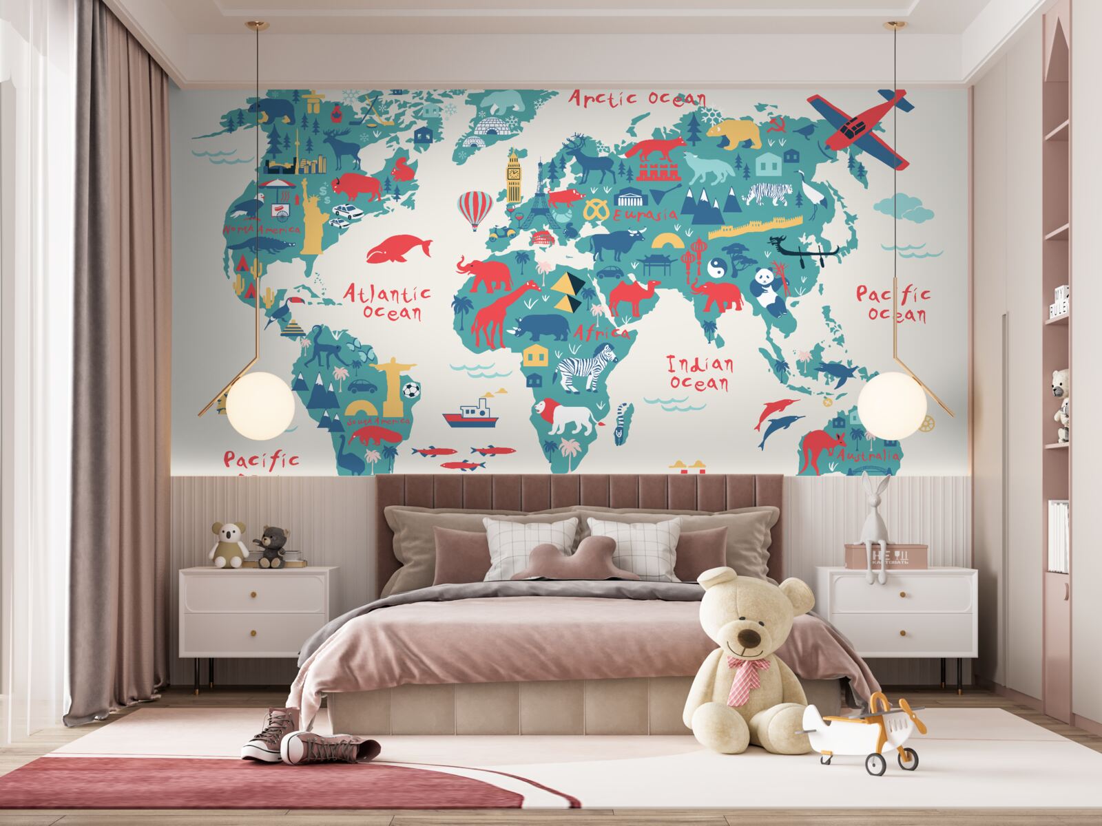 Fotobehang een wereldkaart in heldere kleuren