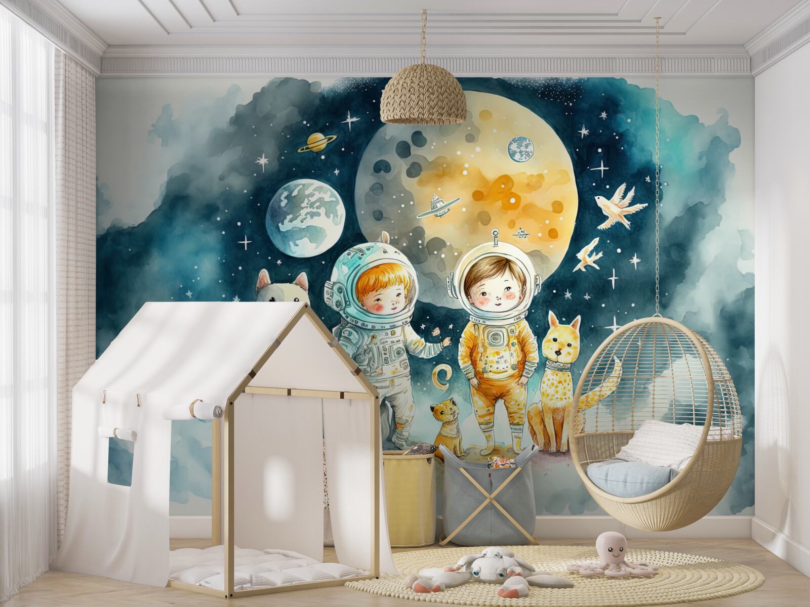 Fotobehang kinderen in de ruimte met dieren