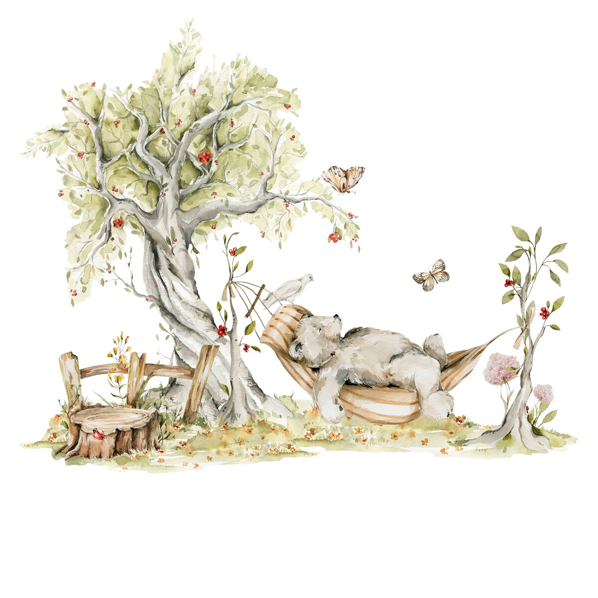 Fotobehang een beer ontspant in een hangmat